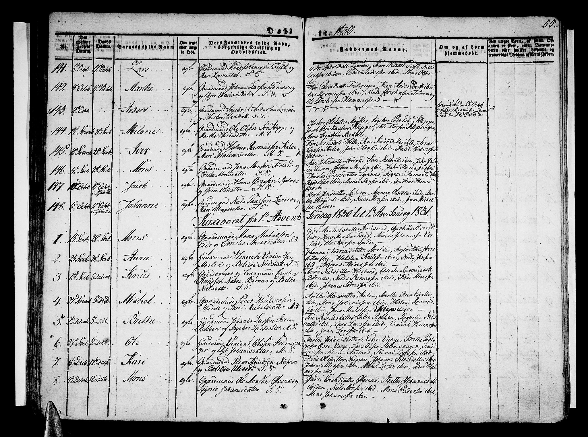 Sund sokneprestembete, SAB/A-99930: Parish register (official) no. A 12, 1825-1835, p. 55