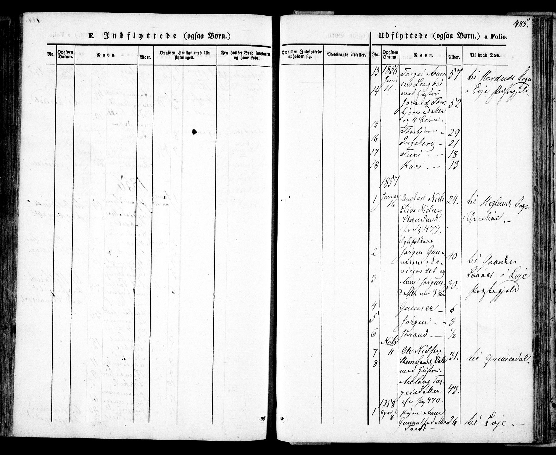 Bygland sokneprestkontor, SAK/1111-0006/F/Fa/Fab/L0004: Parish register (official) no. A 4, 1842-1858, p. 485
