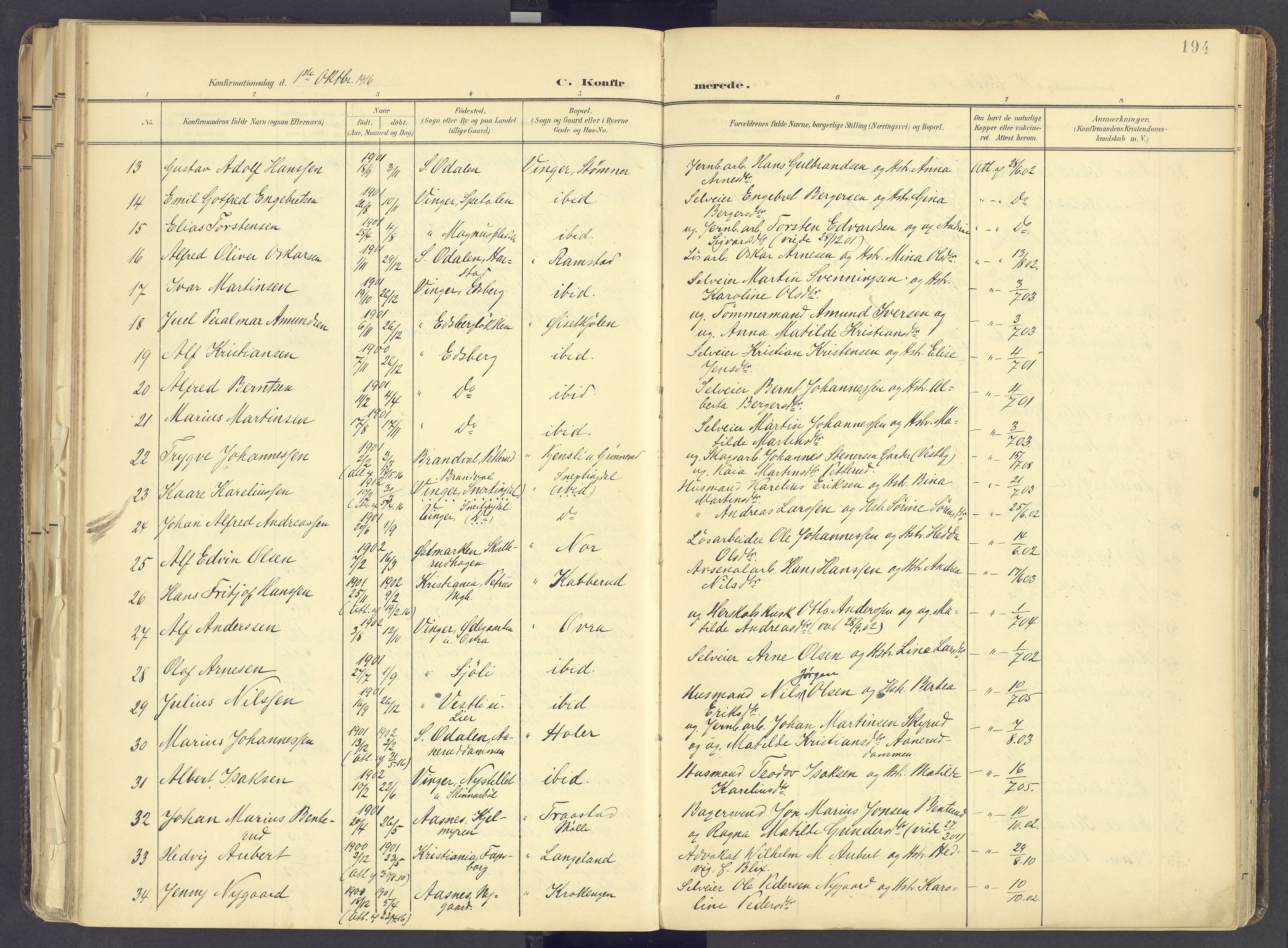 Vinger prestekontor, AV/SAH-PREST-024/H/Ha/Haa/L0017: Parish register (official) no. 17, 1901-1927, p. 194