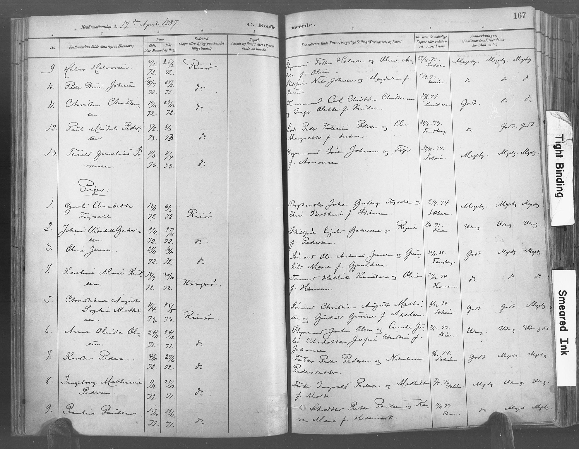 Risør sokneprestkontor, AV/SAK-1111-0035/F/Fa/L0005: Parish register (official) no. A 5, 1883-1895, p. 167