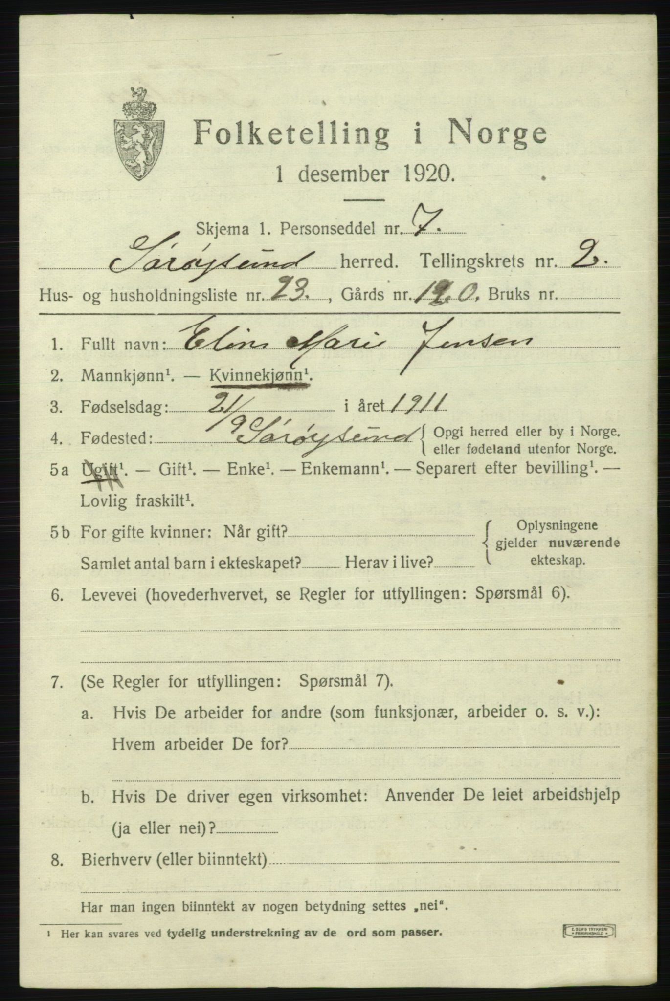 SATØ, 1920 census for Sørøysund rural district, 1920, p. 1096