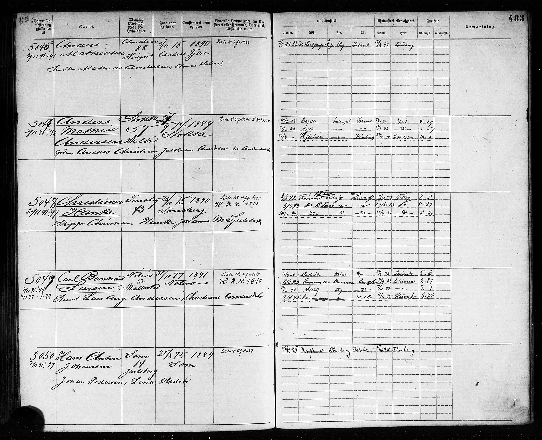 Tønsberg innrulleringskontor, AV/SAKO-A-786/F/Fb/L0007: Annotasjonsrulle Patent nr. 2636-5150, 1881-1892, p. 485