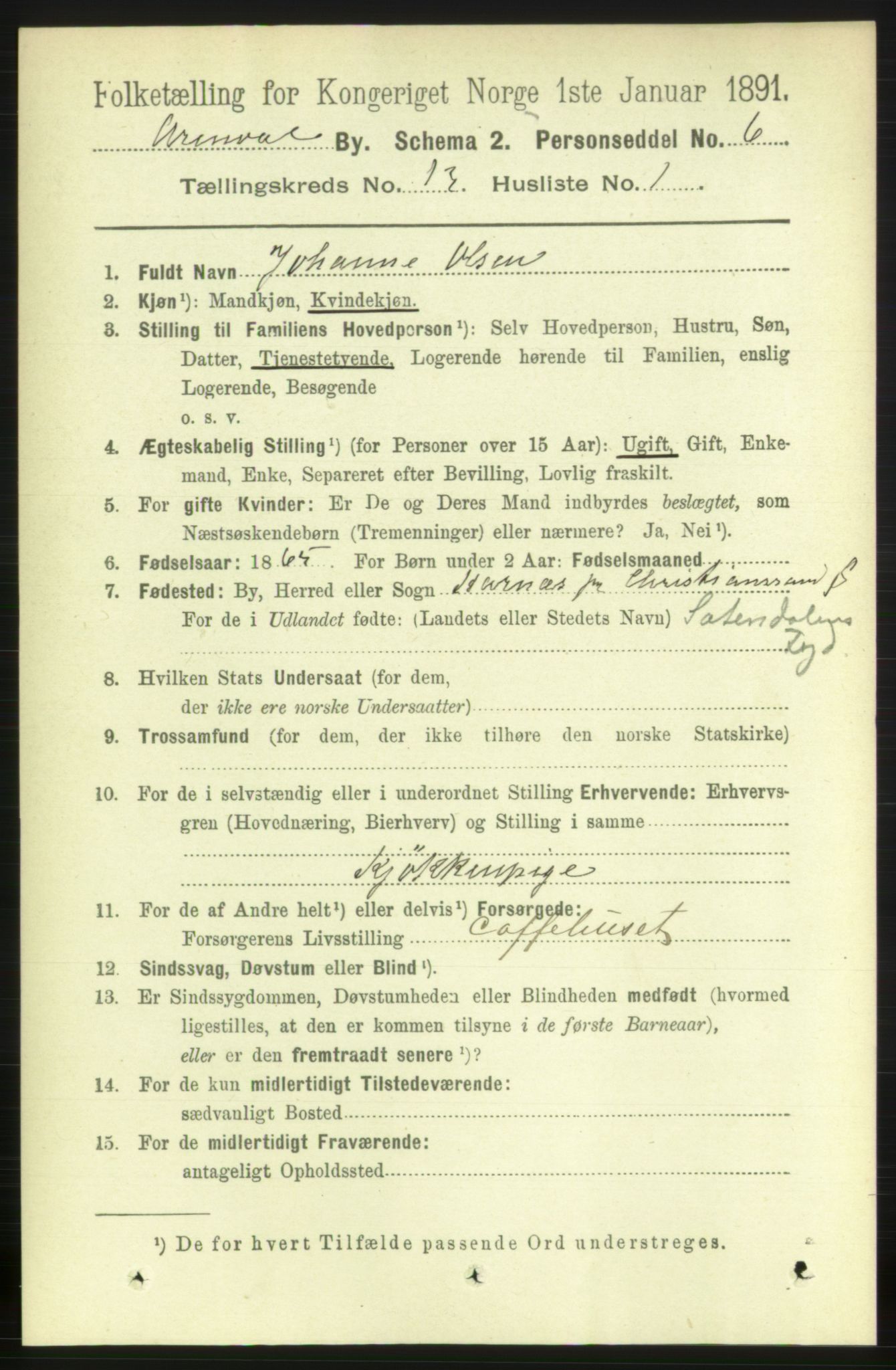 RA, 1891 census for 0903 Arendal, 1891, p. 4371