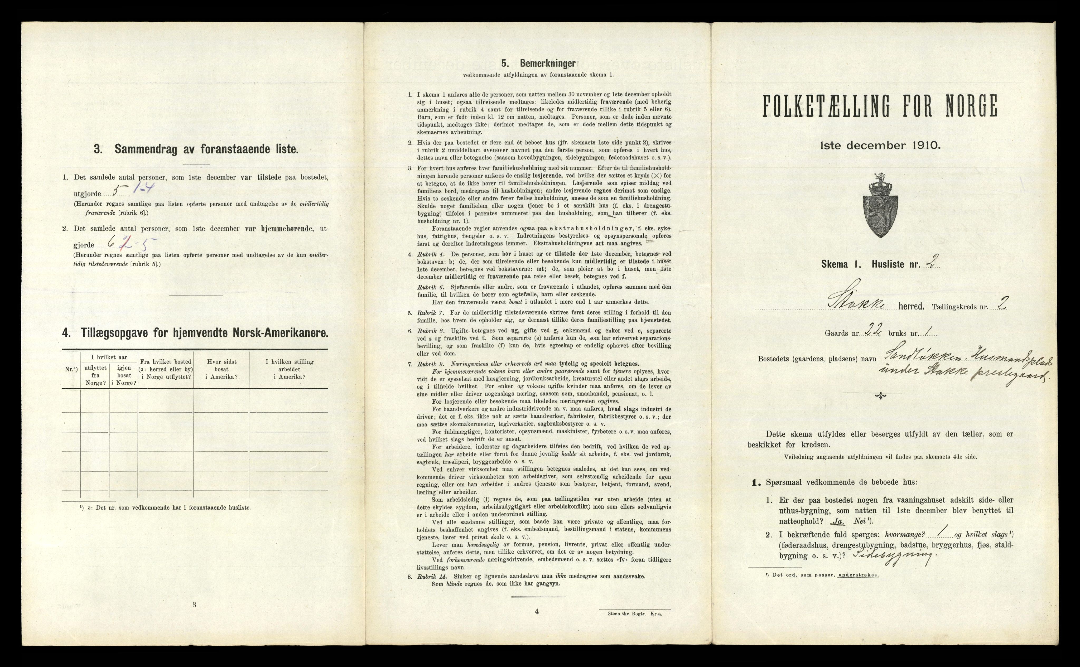 RA, 1910 census for Stokke, 1910, p. 316