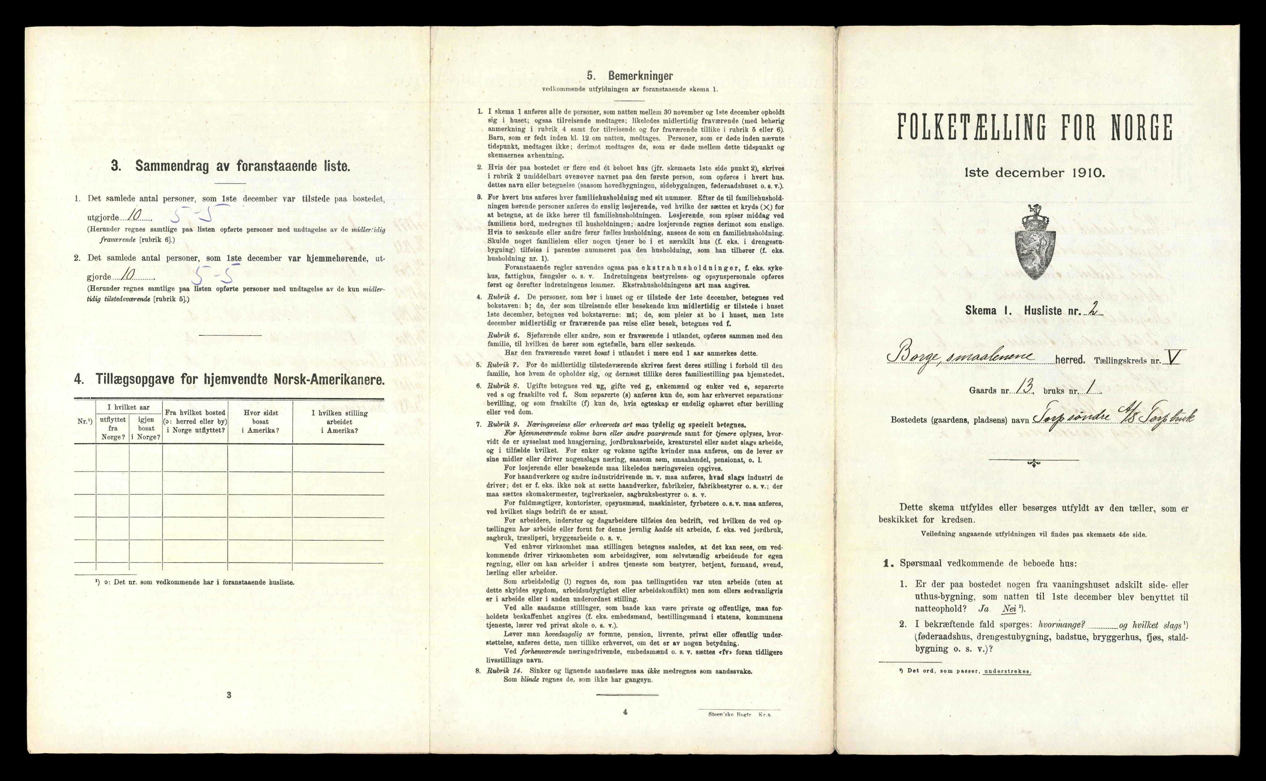 RA, 1910 census for Borge, 1910, p. 644