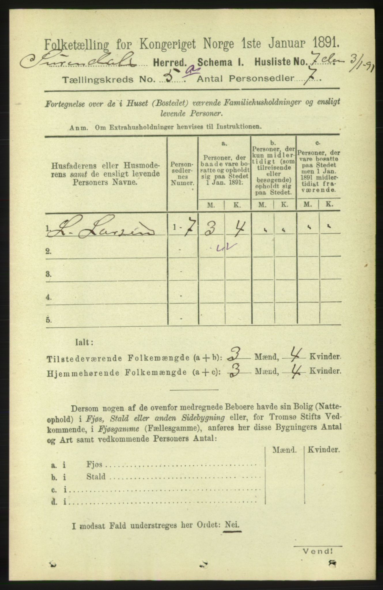 RA, 1891 census for 1566 Surnadal, 1891, p. 1390