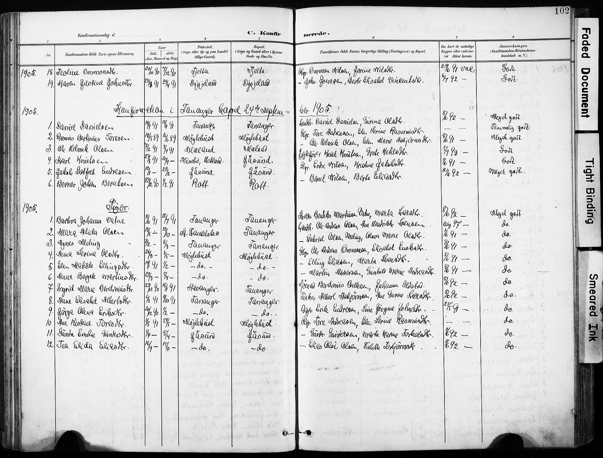 Håland sokneprestkontor, AV/SAST-A-101802/001/30BA/L0013: Parish register (official) no. A 12, 1901-1913, p. 102