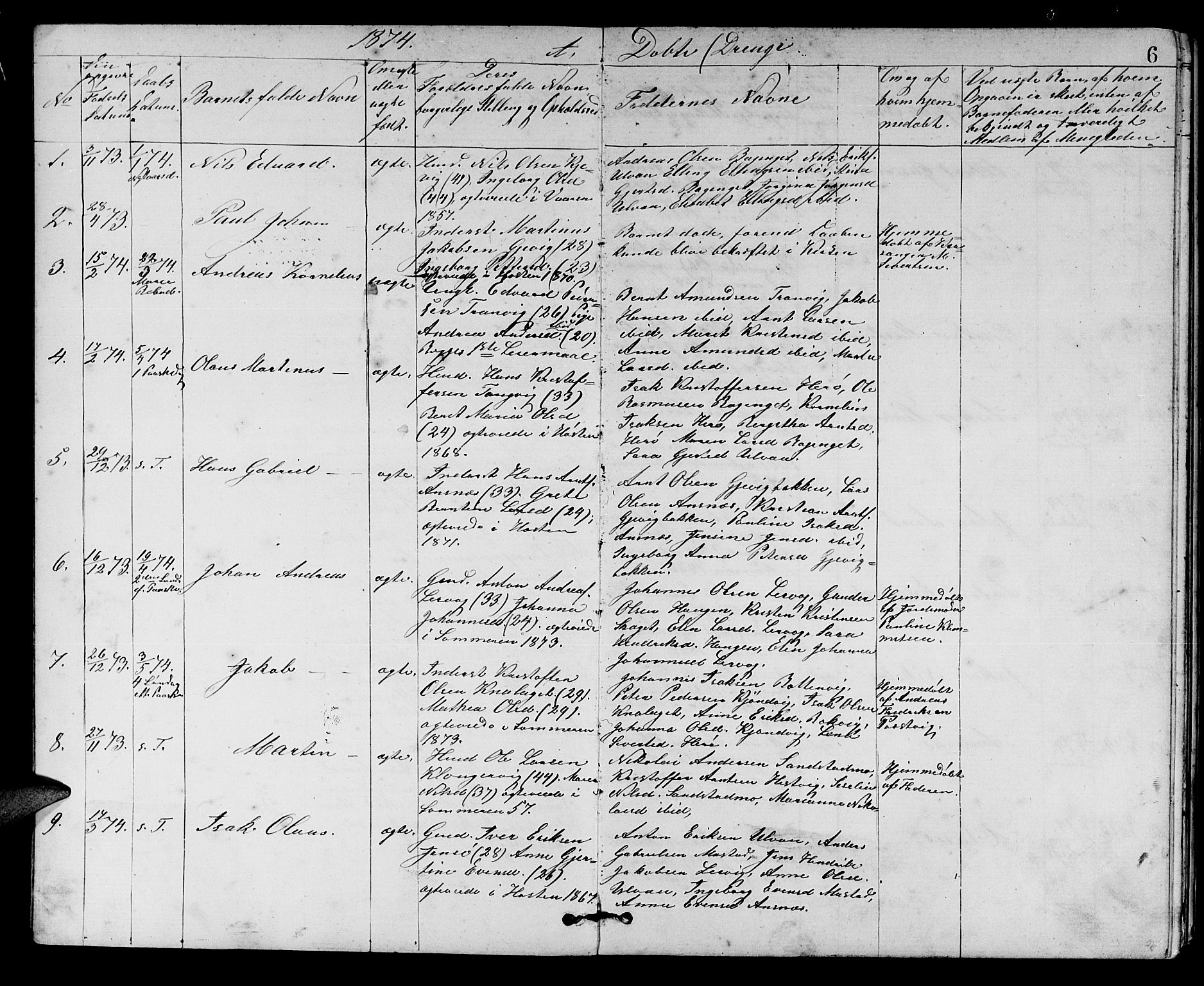 Ministerialprotokoller, klokkerbøker og fødselsregistre - Sør-Trøndelag, SAT/A-1456/637/L0561: Parish register (copy) no. 637C02, 1873-1882, p. 6