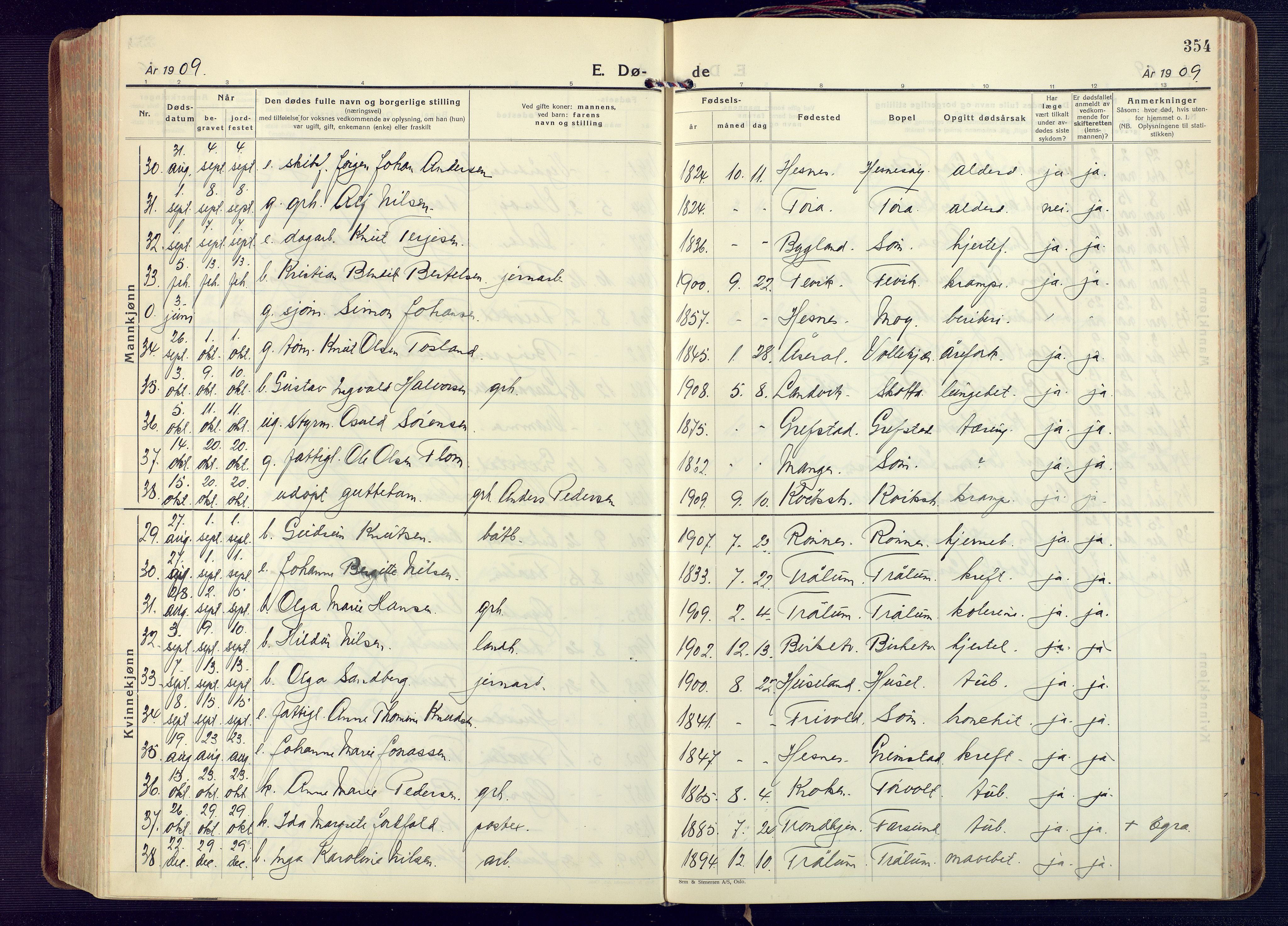 Fjære sokneprestkontor, AV/SAK-1111-0011/F/Fa/L0004: Parish register (official) no. A 4, 1902-1925, p. 354