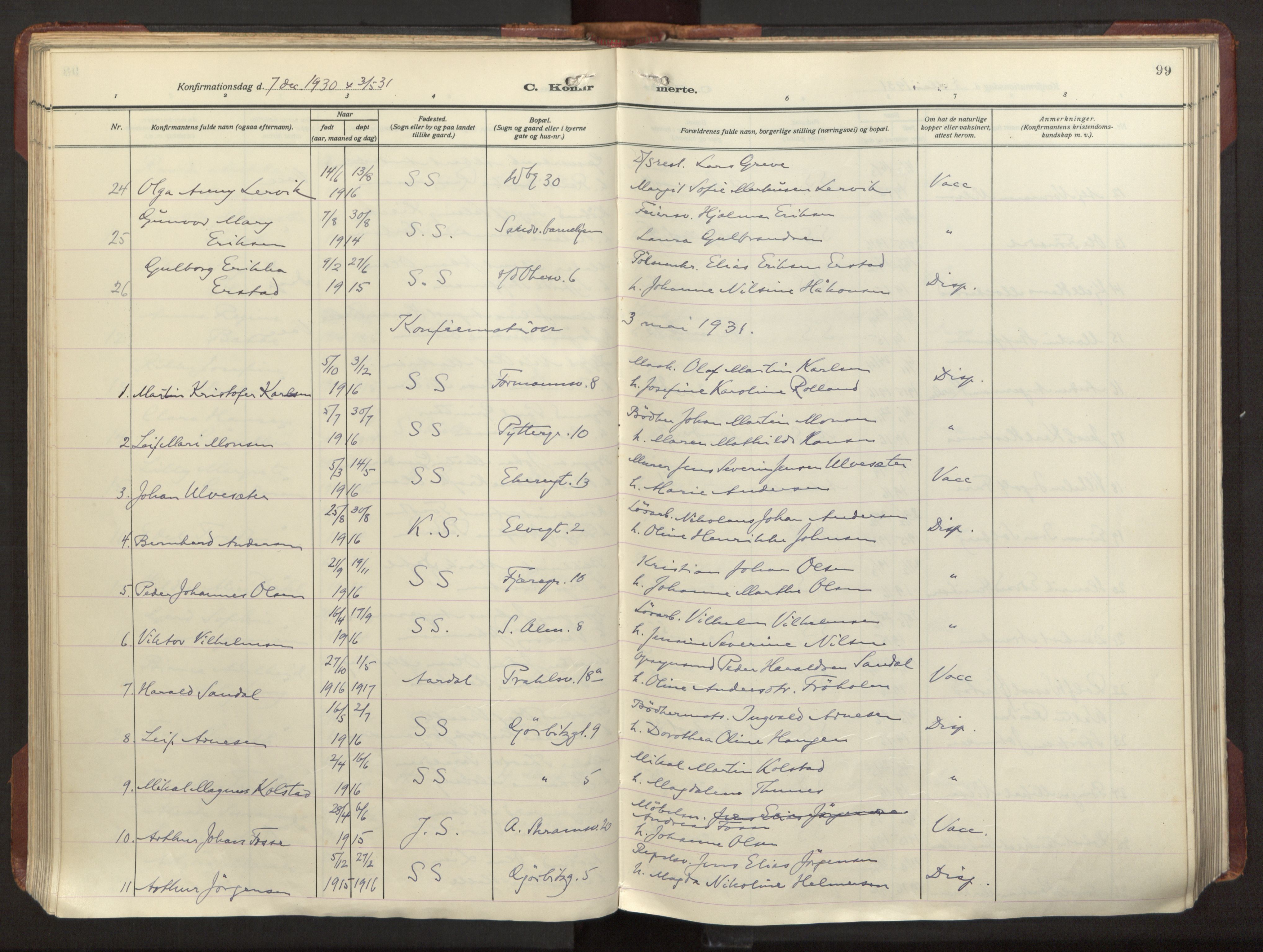 Sandviken Sokneprestembete, AV/SAB-A-77601/H/Ha/L0013: Parish register (official) no. C 4, 1926-1943, p. 99
