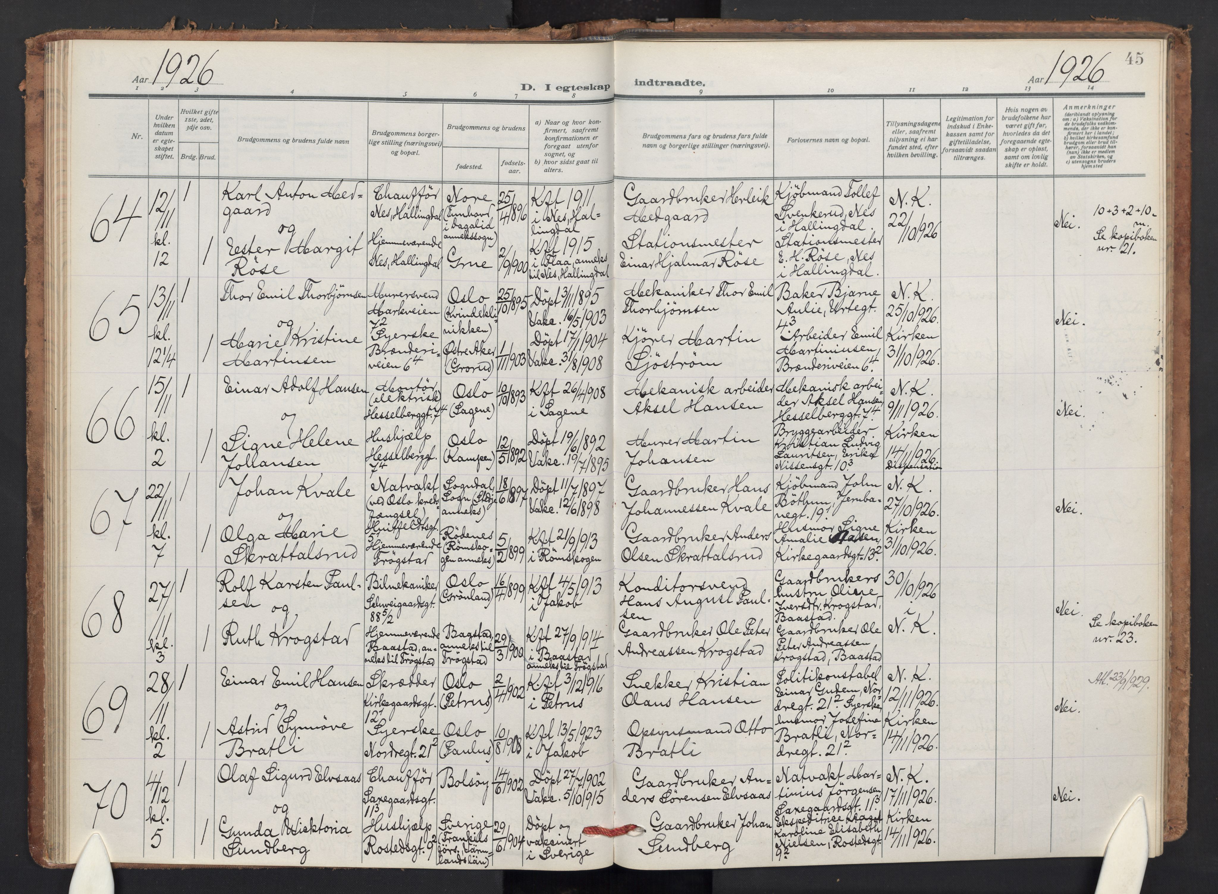 Jakob prestekontor Kirkebøker, AV/SAO-A-10850/F/Fa/L0018: Parish register (official) no. 18, 1923-1936, p. 45
