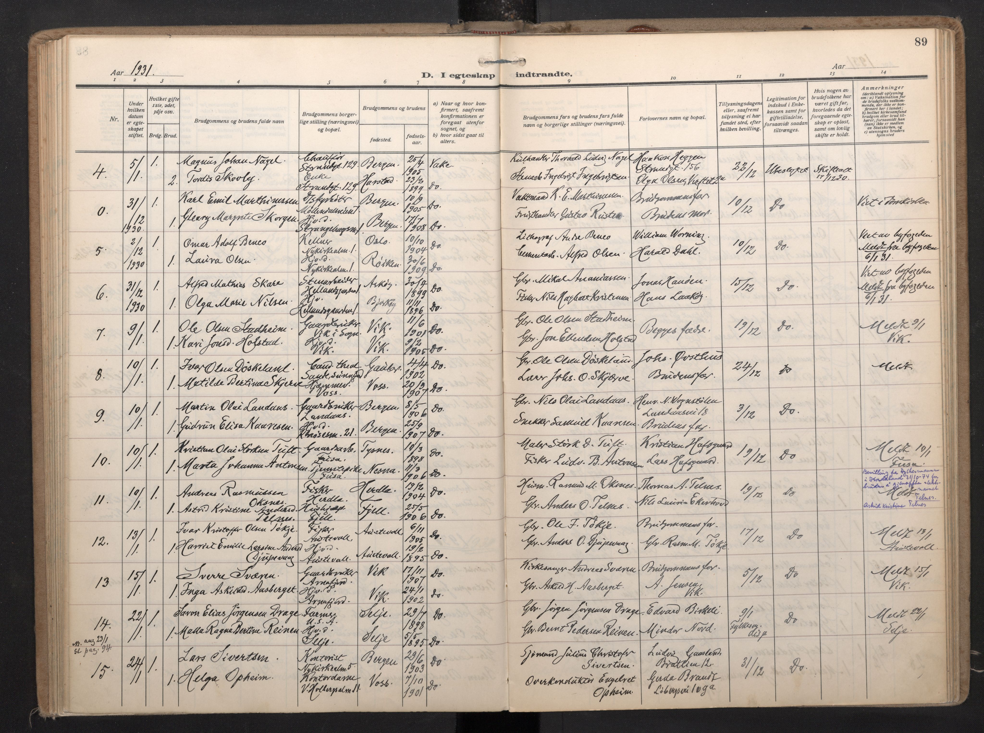 Nykirken Sokneprestembete, SAB/A-77101/H/Haa/L0038: Parish register (official) no. D 8, 1926-1934, p. 88b-89a