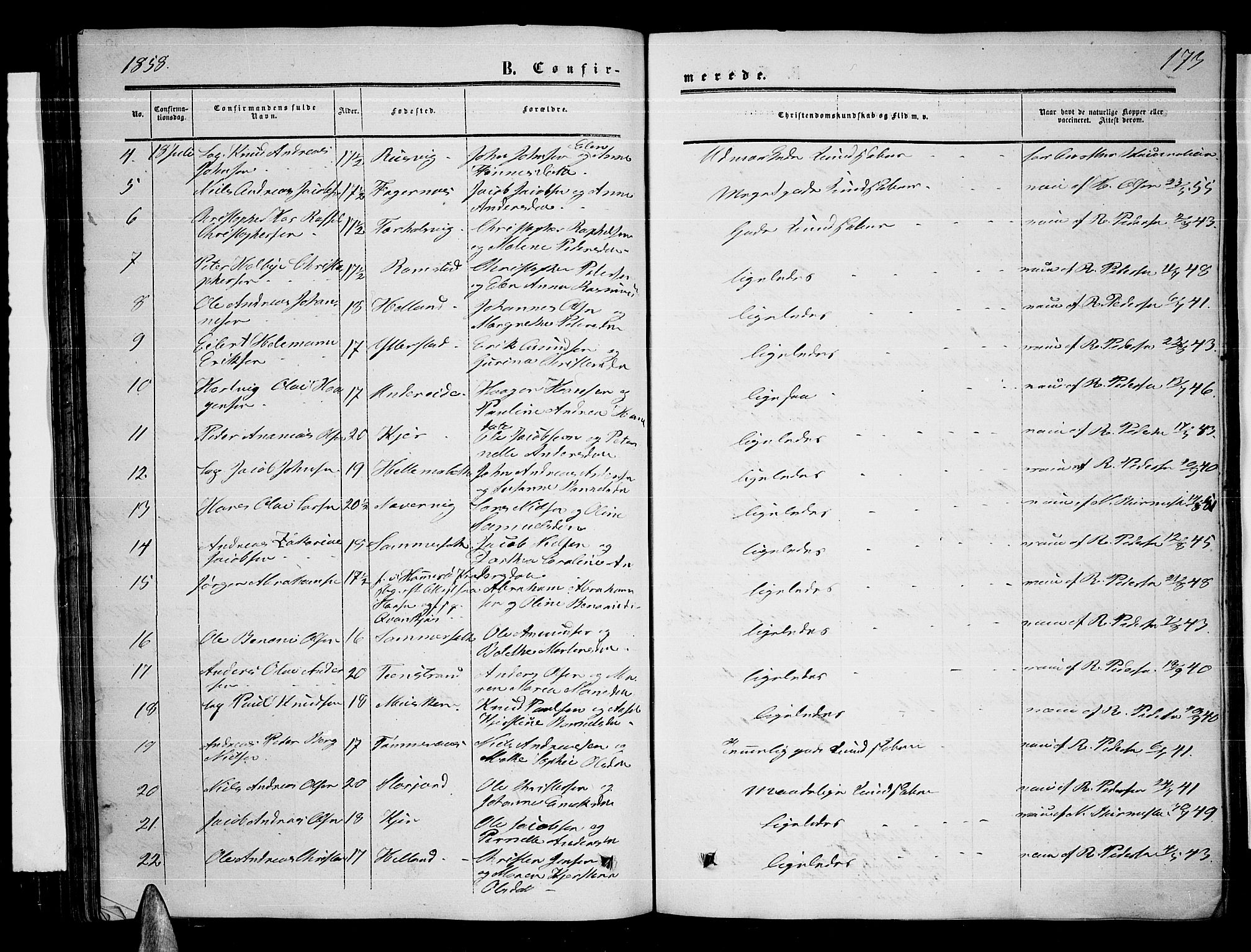 Ministerialprotokoller, klokkerbøker og fødselsregistre - Nordland, AV/SAT-A-1459/872/L1046: Parish register (copy) no. 872C02, 1852-1879, p. 173