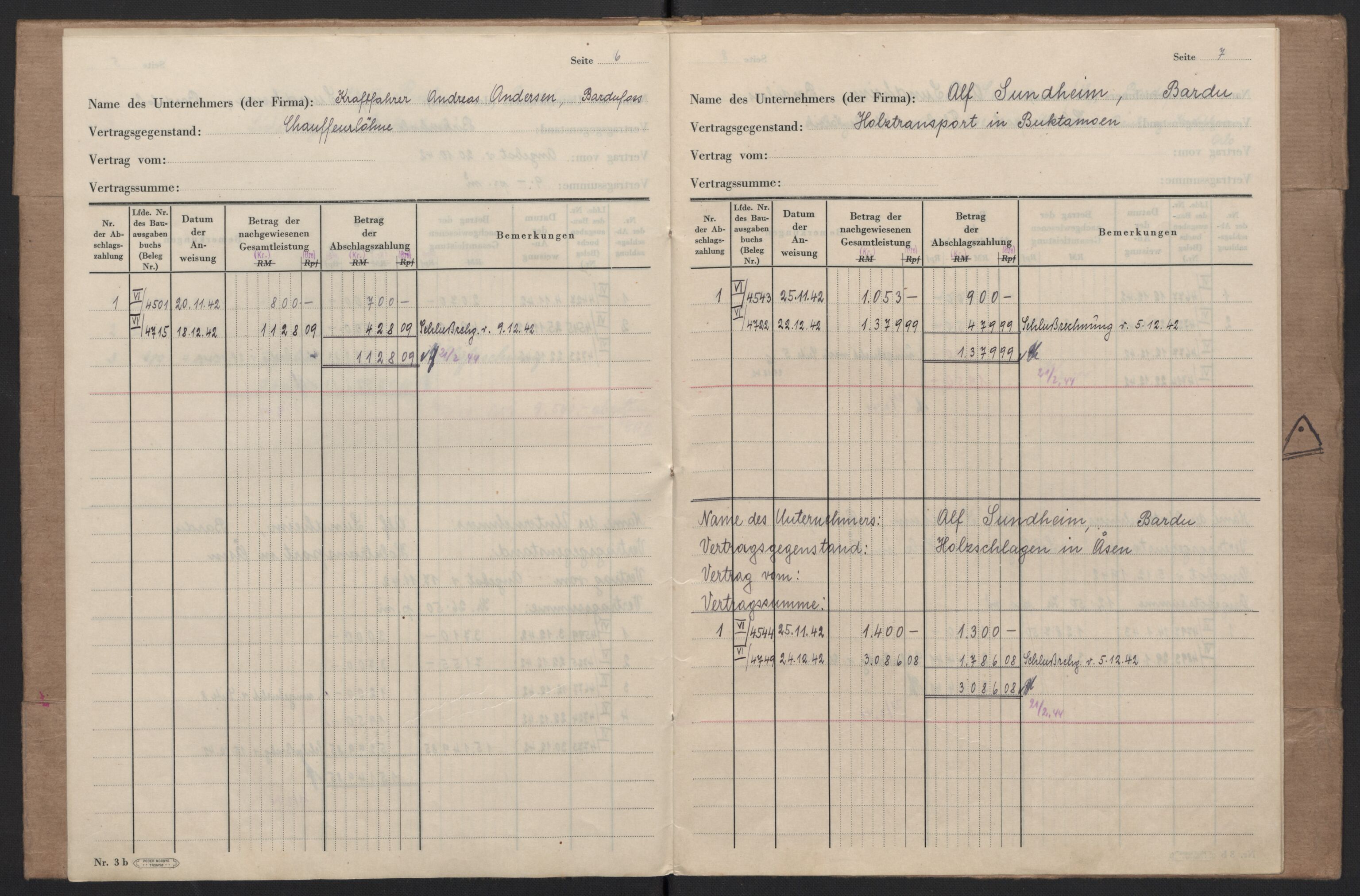 Tyske arkiver, Organisation Todt (OT), Einsatzgruppe Wiking, AV/RA-RAFA-2188/2/F/Fg/Fgb/L0005: Bltg. L.W. Bardufoss: Diverse regnskapsbøker, 1940