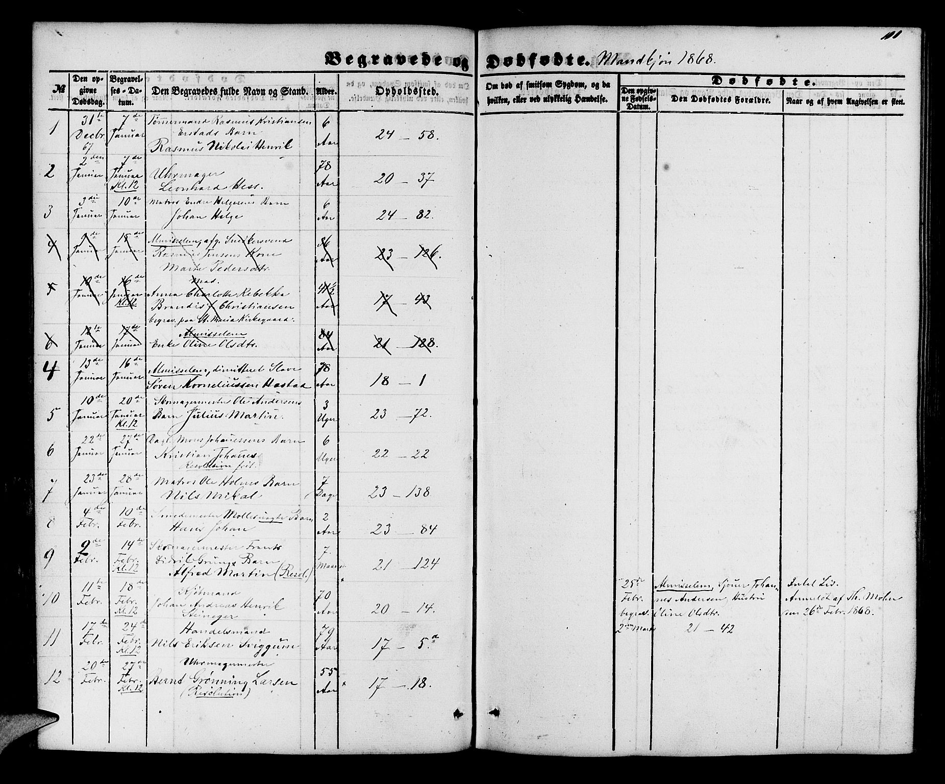 Korskirken sokneprestembete, SAB/A-76101/H/Hab: Parish register (copy) no. E 2, 1851-1871, p. 111