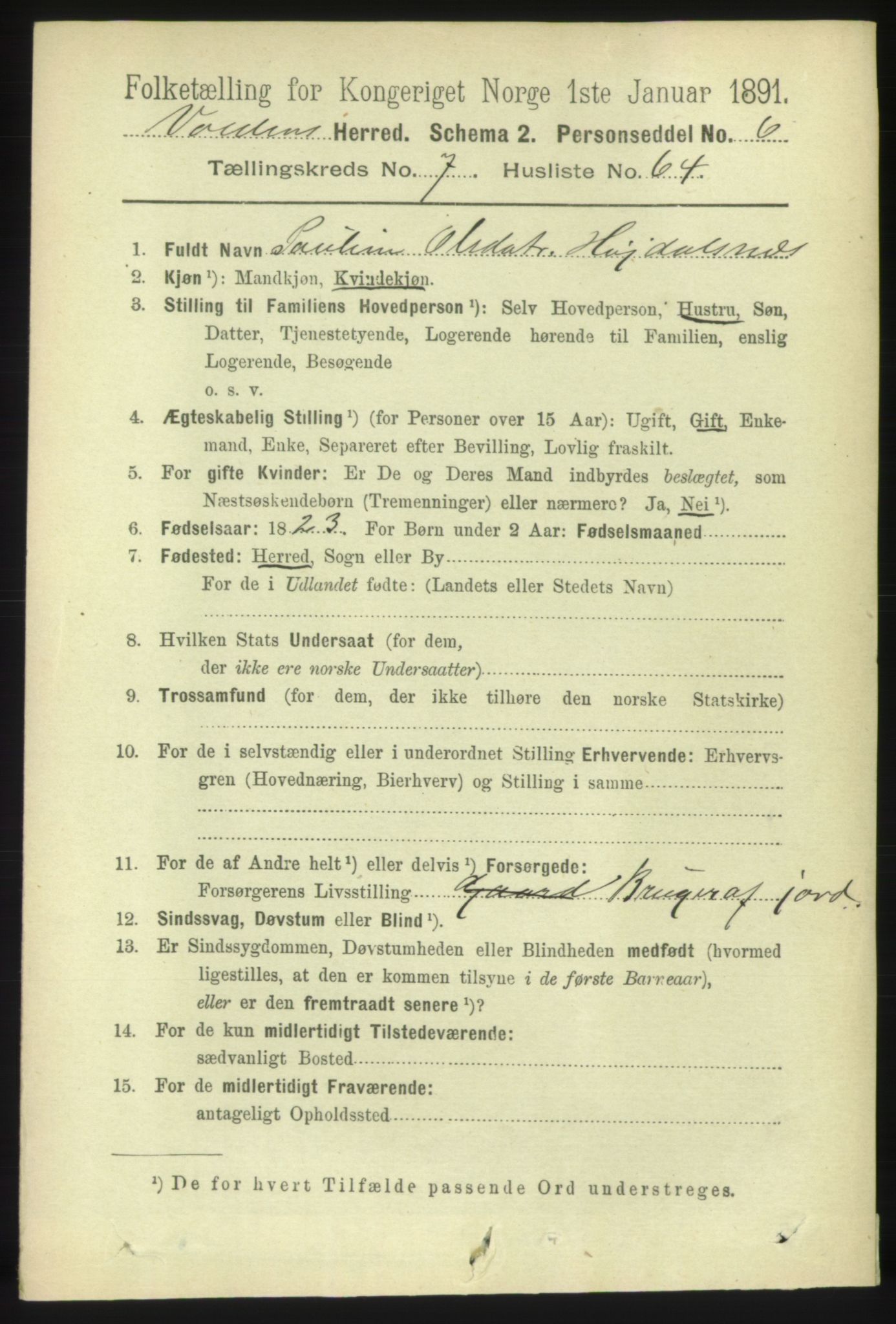 RA, 1891 census for 1519 Volda, 1891, p. 3767