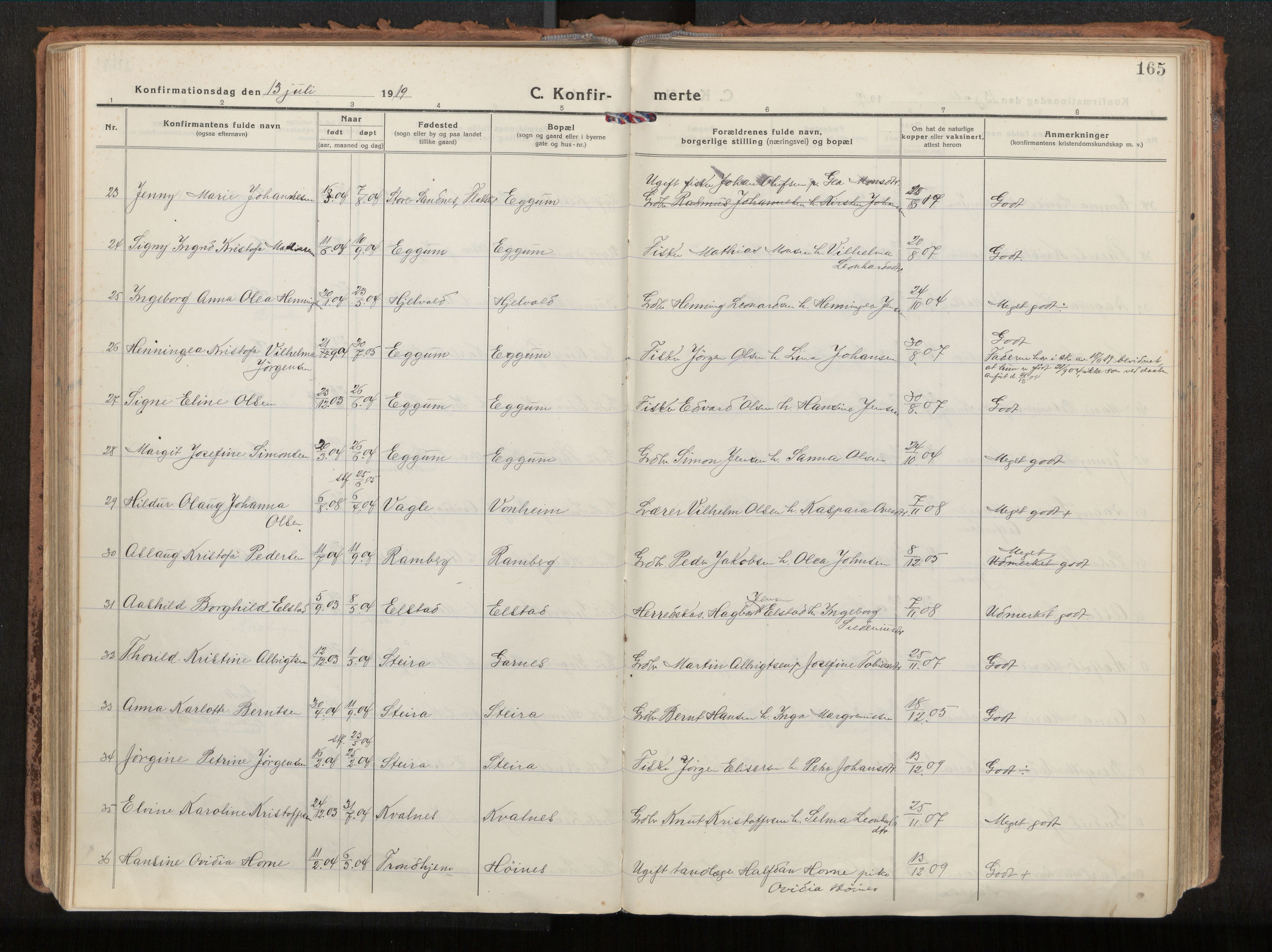 Ministerialprotokoller, klokkerbøker og fødselsregistre - Nordland, AV/SAT-A-1459/880/L1136: Parish register (official) no. 880A10, 1919-1927, p. 165