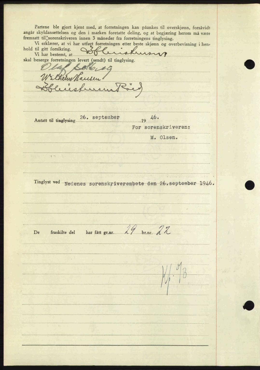 Nedenes sorenskriveri, AV/SAK-1221-0006/G/Gb/Gba/L0056: Mortgage book no. A8, 1946-1947, Diary no: : 1175/1946