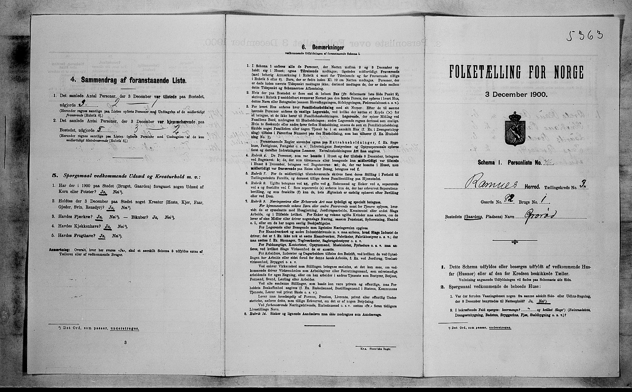 RA, 1900 census for Ramnes, 1900, p. 555