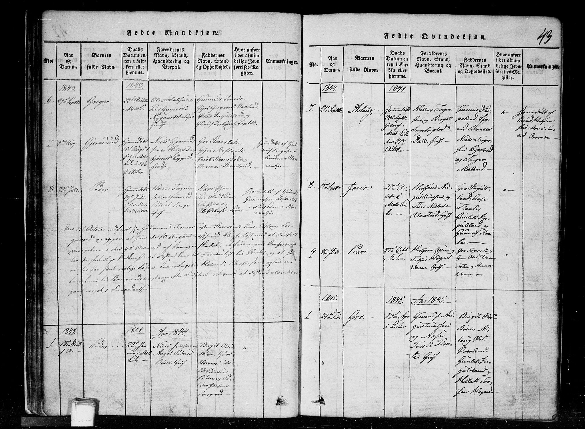 Tinn kirkebøker, SAKO/A-308/G/Gc/L0001: Parish register (copy) no. III 1, 1815-1879, p. 43