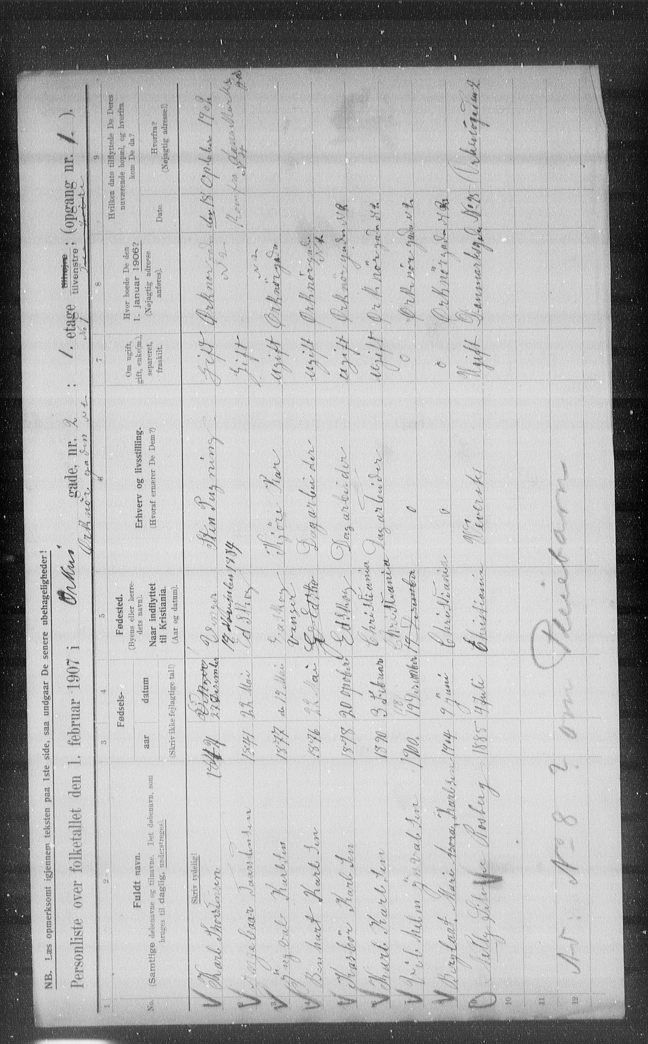 OBA, Municipal Census 1907 for Kristiania, 1907, p. 38857