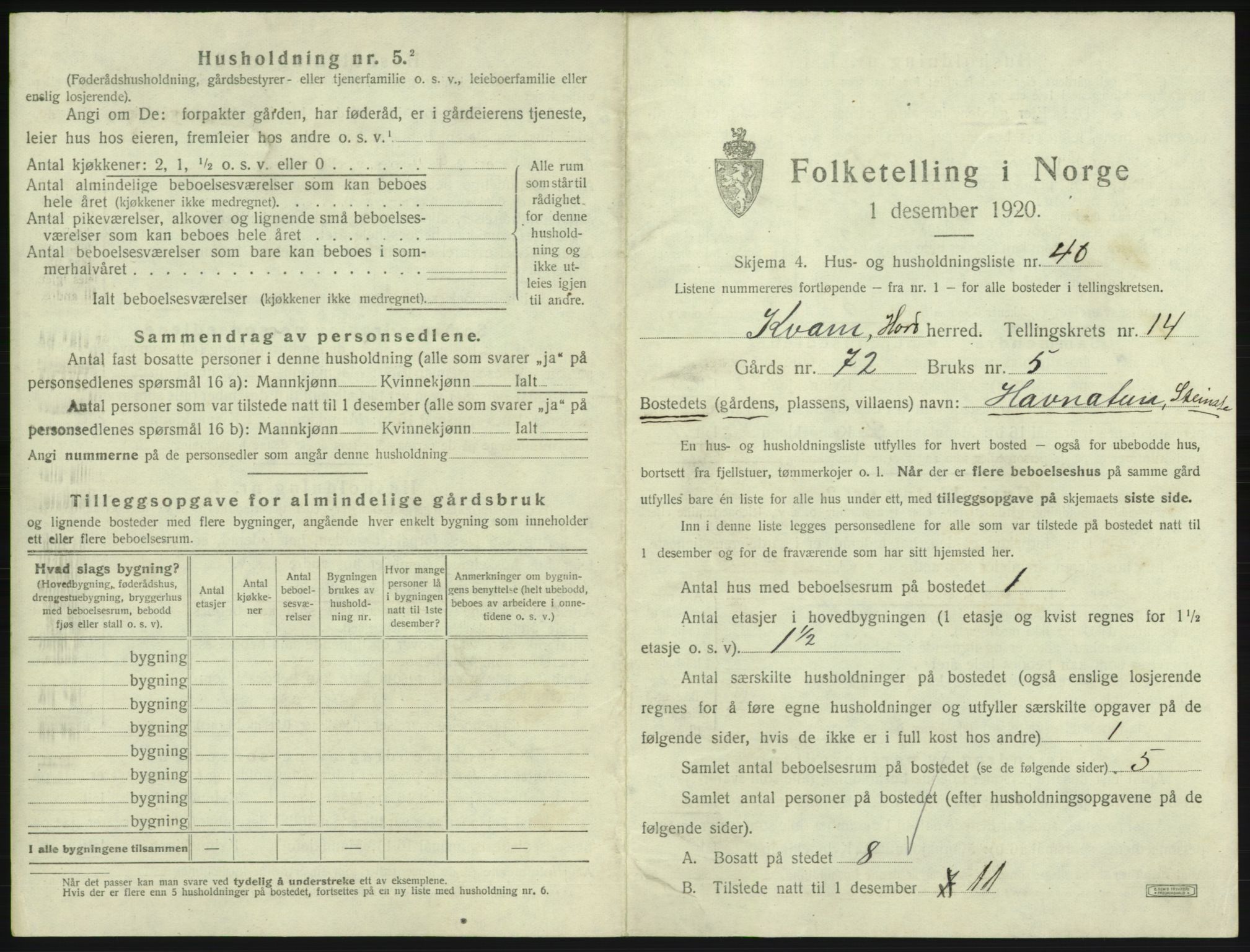 SAB, 1920 census for Kvam, 1920, p. 1231