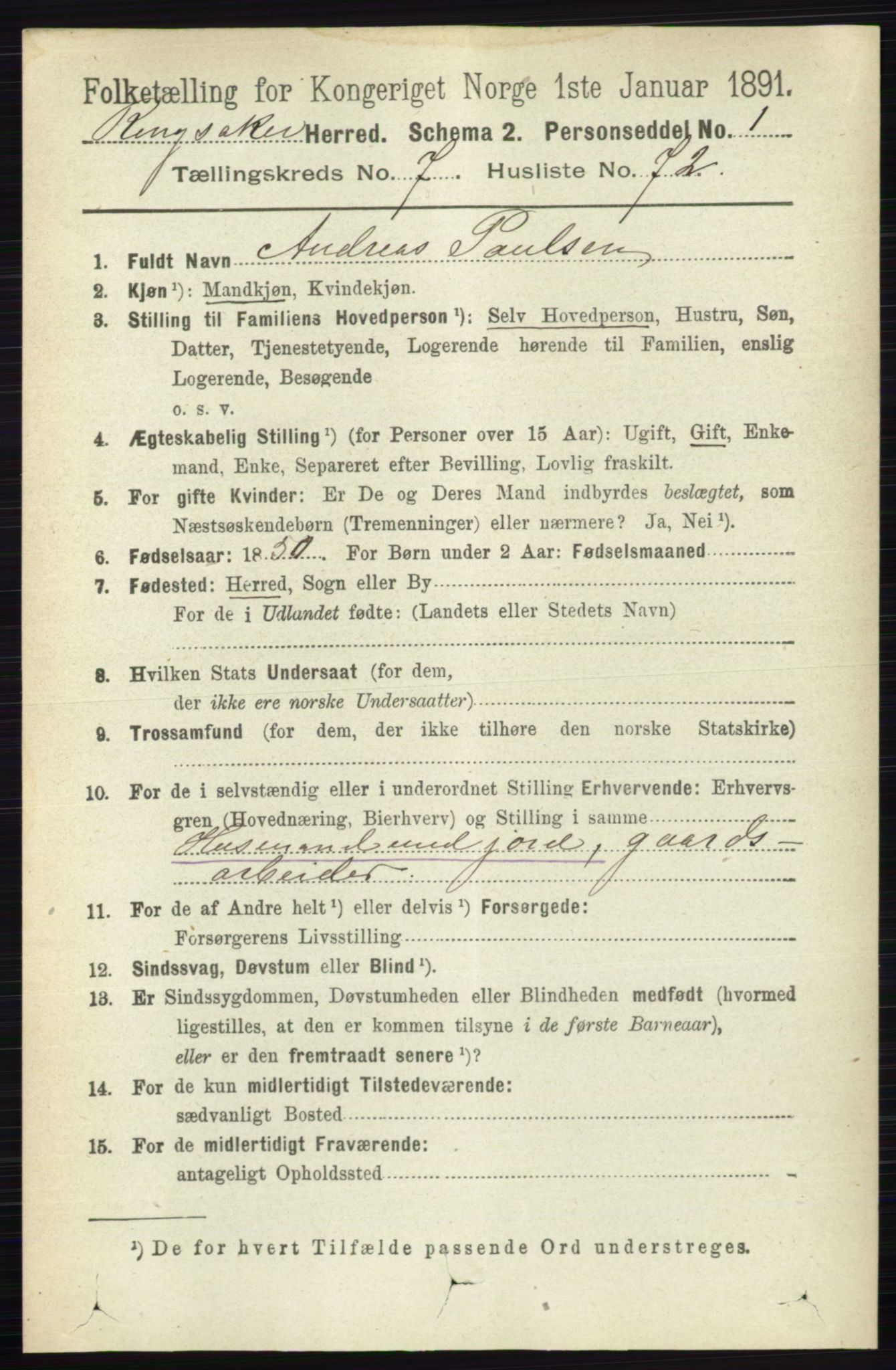 RA, 1891 census for 0412 Ringsaker, 1891, p. 4365