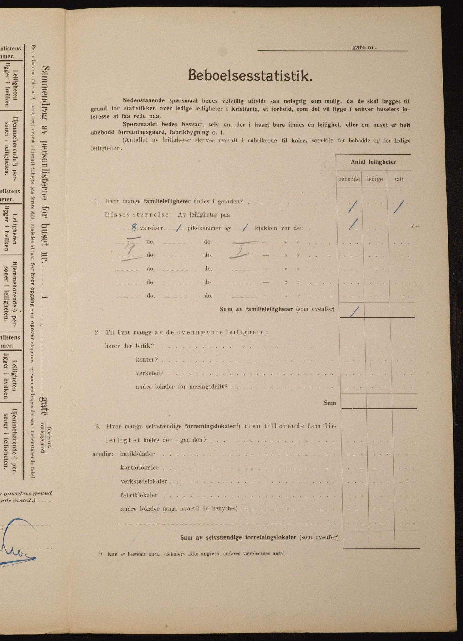 OBA, Municipal Census 1910 for Kristiania, 1910, p. 46001