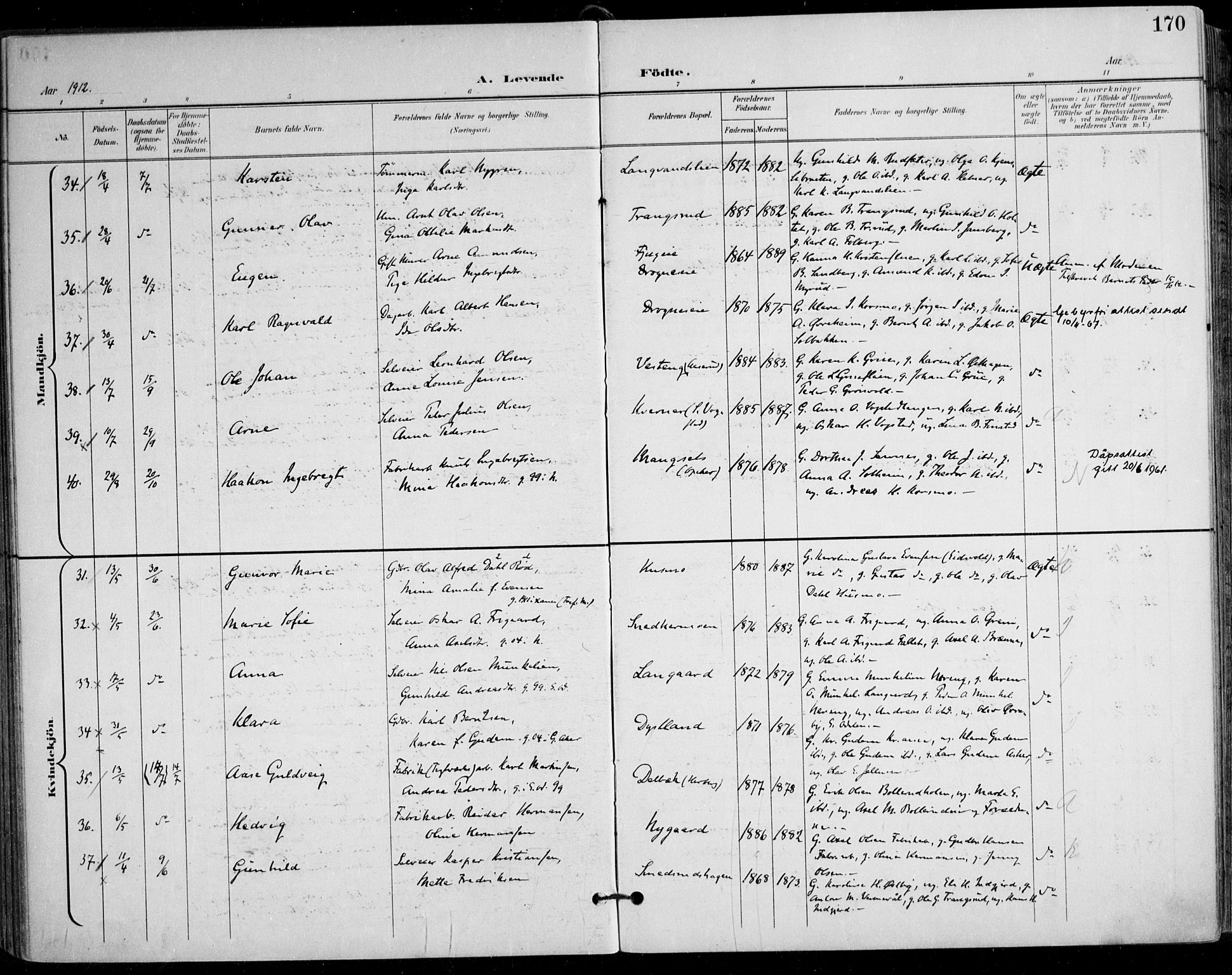 Nes prestekontor Kirkebøker, AV/SAO-A-10410/F/Fa/L0011: Parish register (official) no. I 11, 1899-1918, p. 170