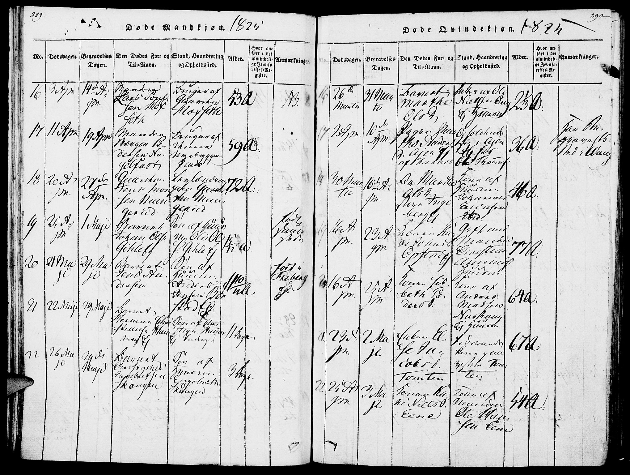 Vang prestekontor, Hedmark, AV/SAH-PREST-008/H/Ha/Haa/L0007: Parish register (official) no. 7, 1813-1826, p. 289-290