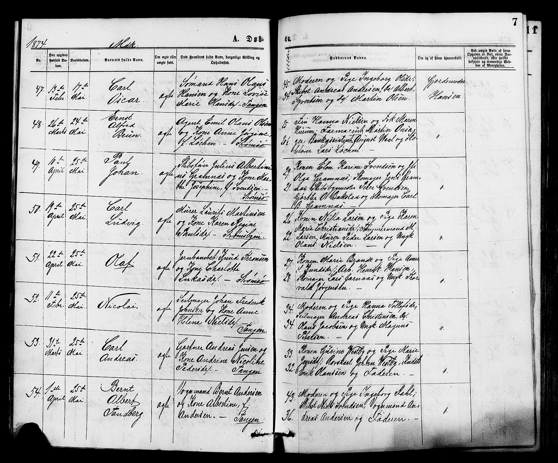 Strømsø kirkebøker, AV/SAKO-A-246/F/Fa/L0019: Parish register (official) no. I 19, 1874-1877, p. 7