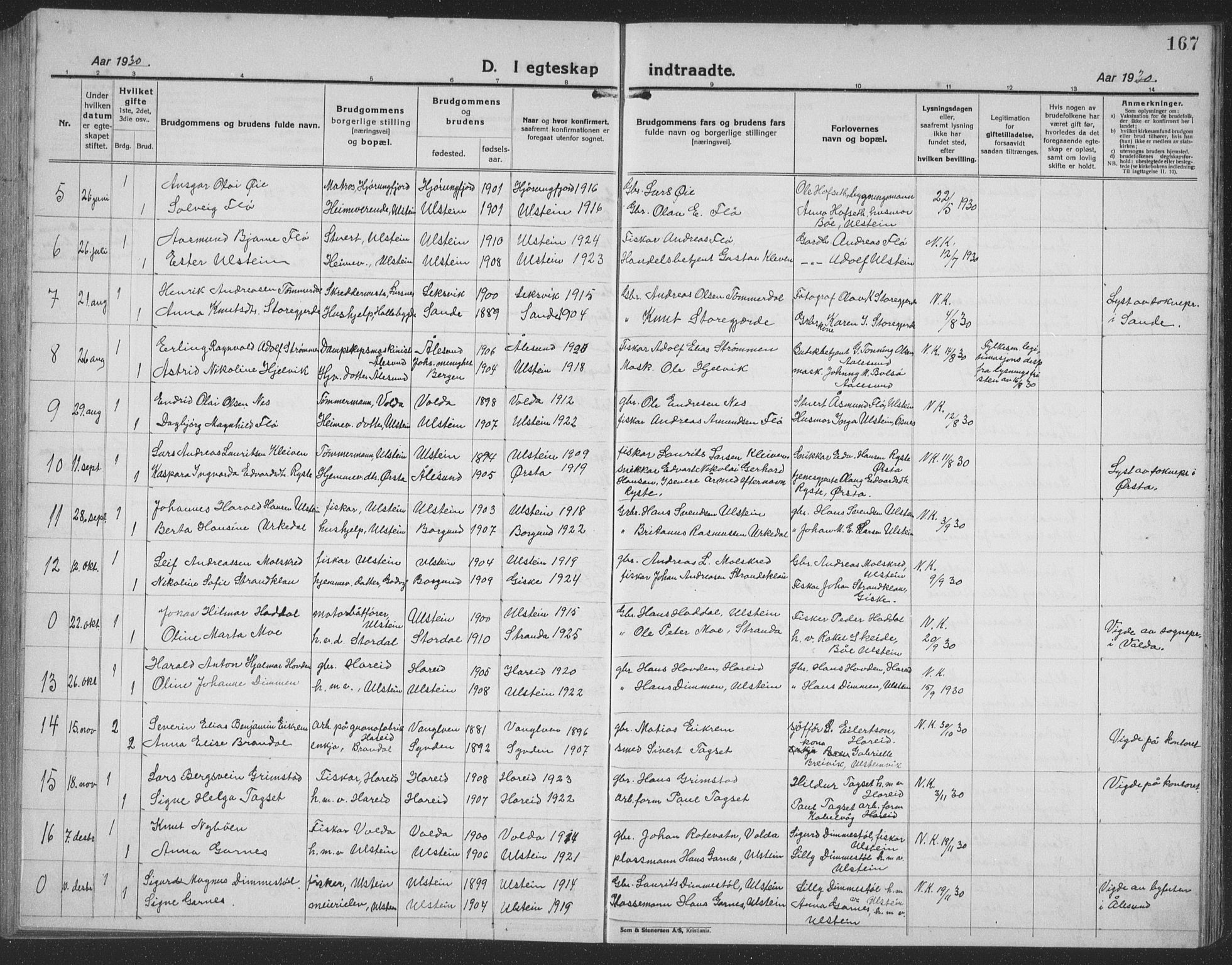 Ministerialprotokoller, klokkerbøker og fødselsregistre - Møre og Romsdal, AV/SAT-A-1454/509/L0113: Parish register (copy) no. 509C03, 1923-1939, p. 167