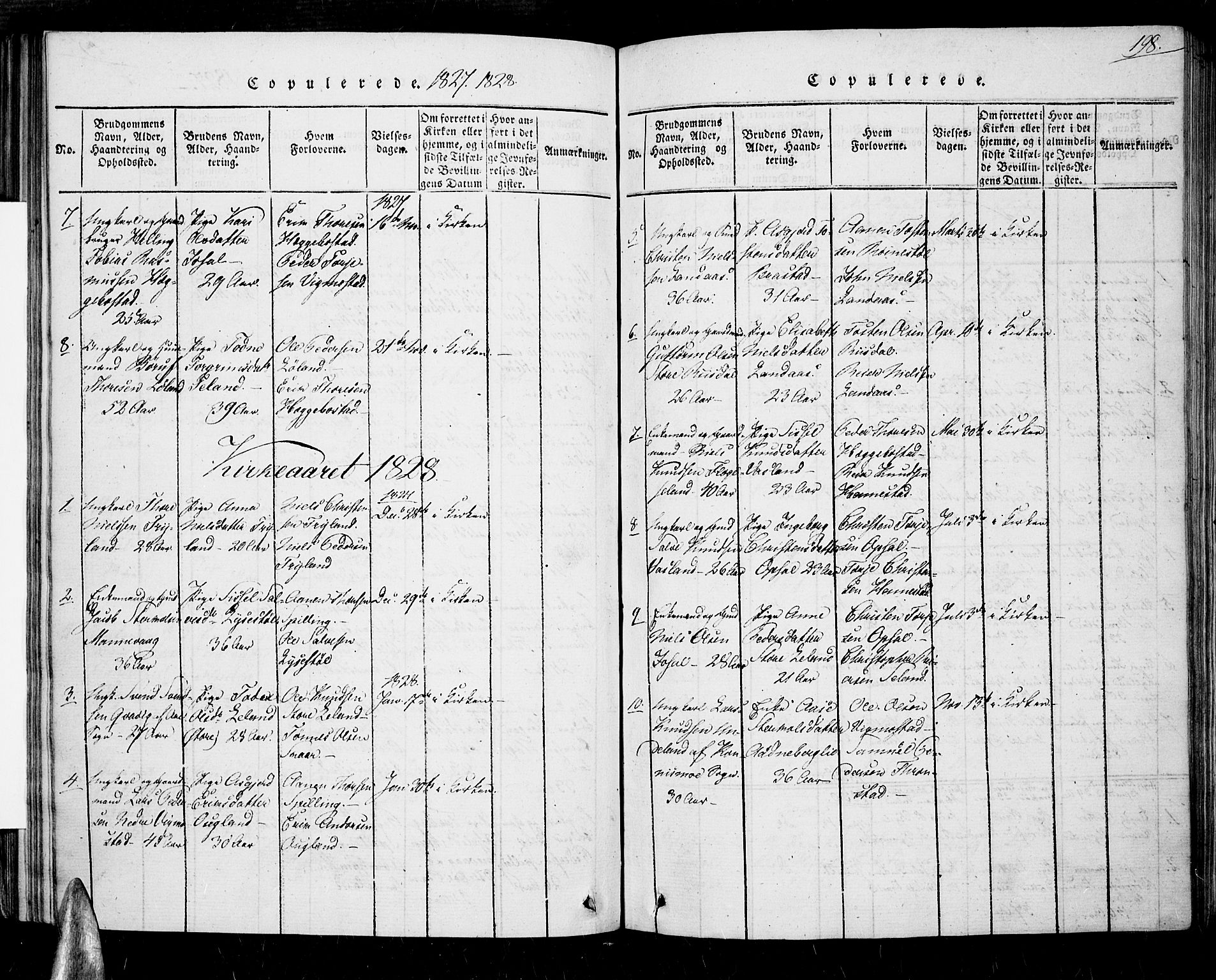 Nord-Audnedal sokneprestkontor, SAK/1111-0032/F/Fa/Fab/L0001: Parish register (official) no. A 1, 1816-1858, p. 198