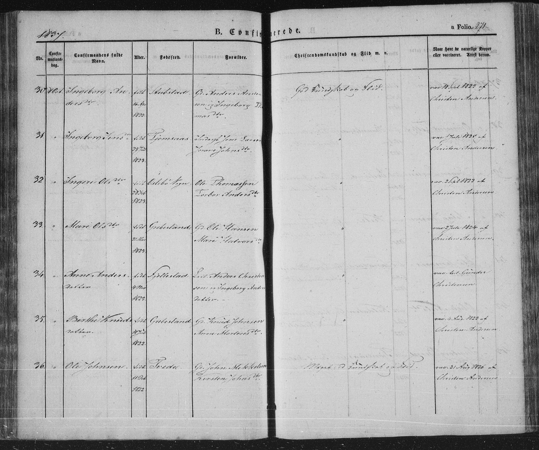 Vennesla sokneprestkontor, AV/SAK-1111-0045/Fa/Fac/L0004: Parish register (official) no. A 4, 1834-1855, p. 271