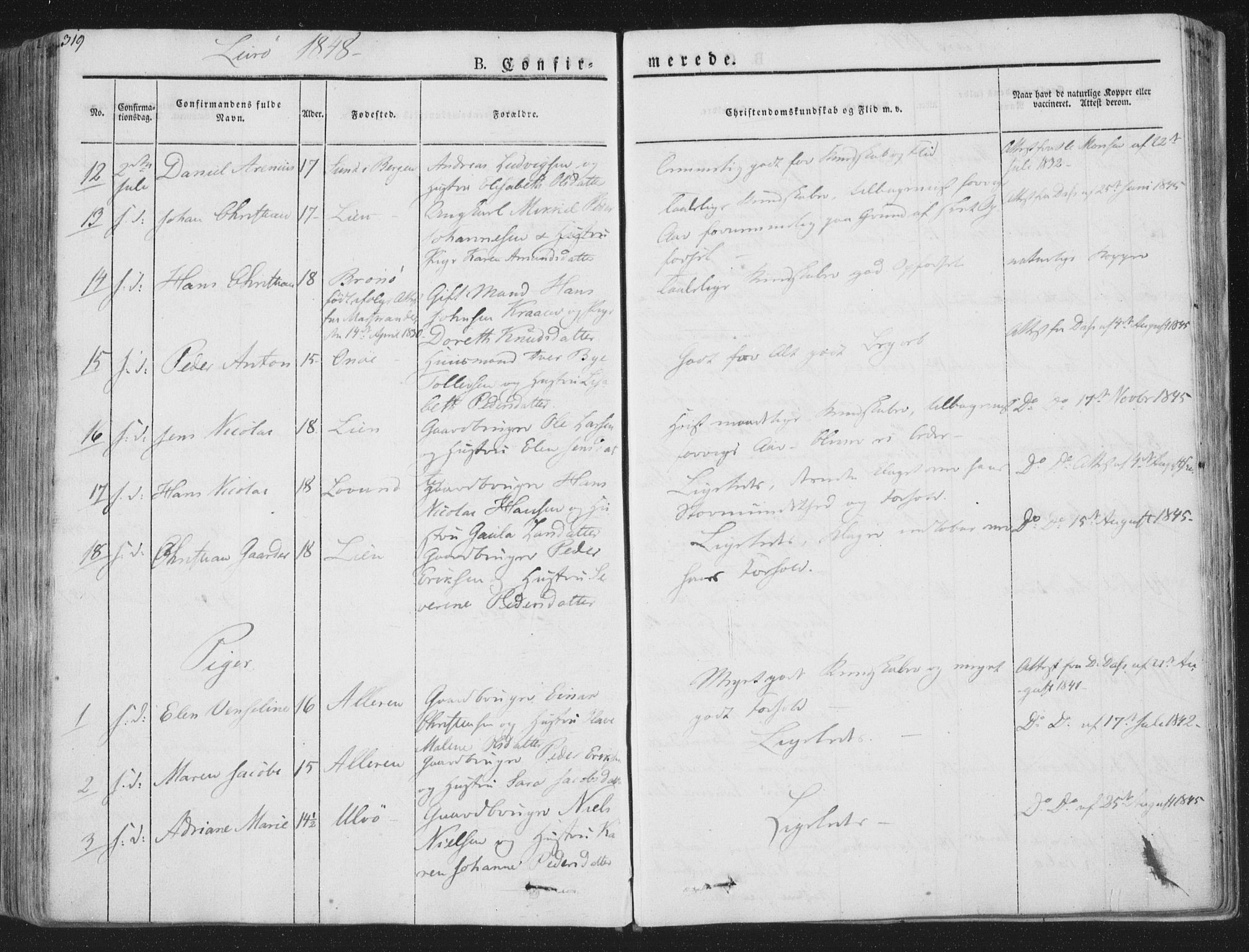 Ministerialprotokoller, klokkerbøker og fødselsregistre - Nordland, AV/SAT-A-1459/839/L0565: Parish register (official) no. 839A02, 1825-1862, p. 319