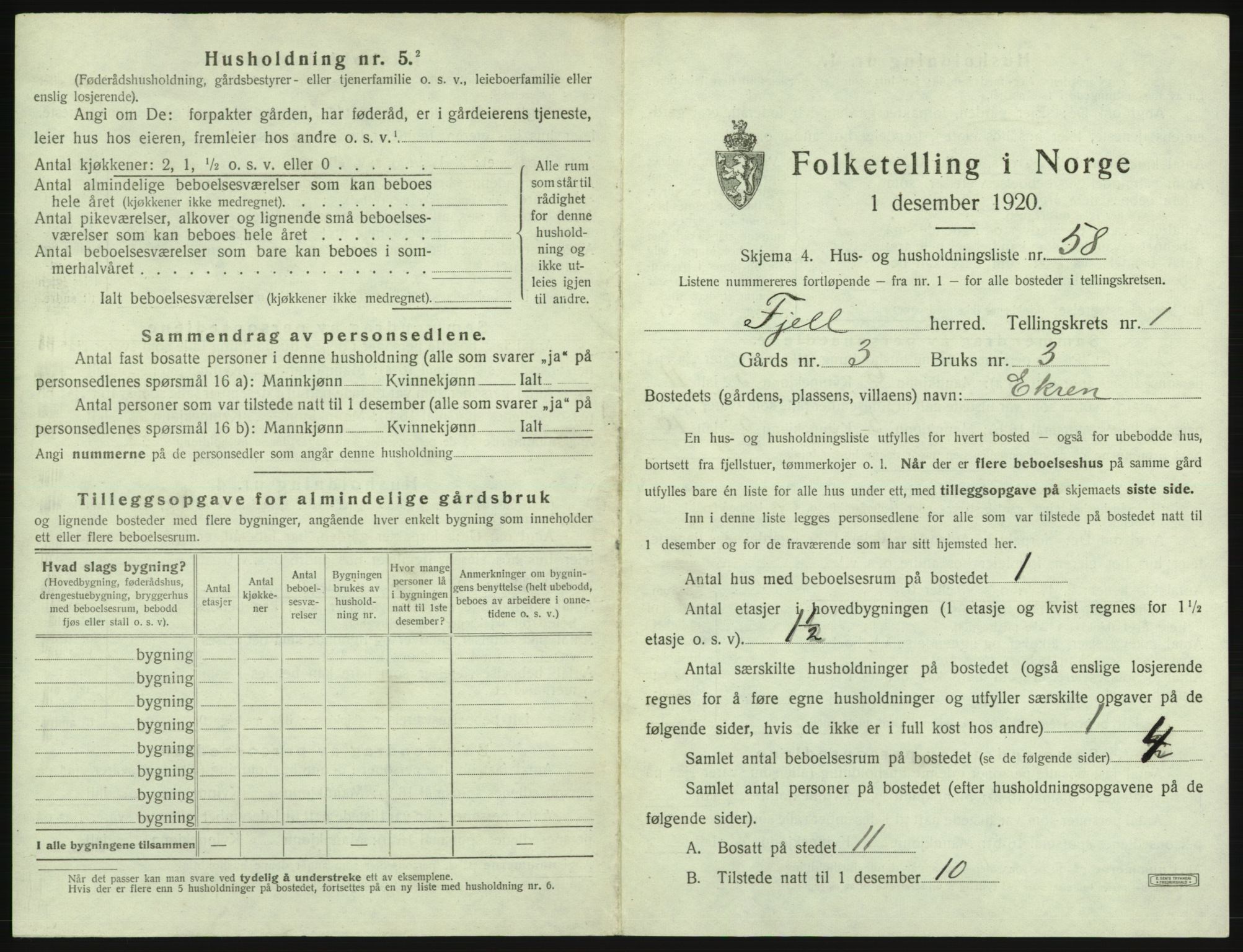 SAB, 1920 census for Fjell, 1920, p. 157