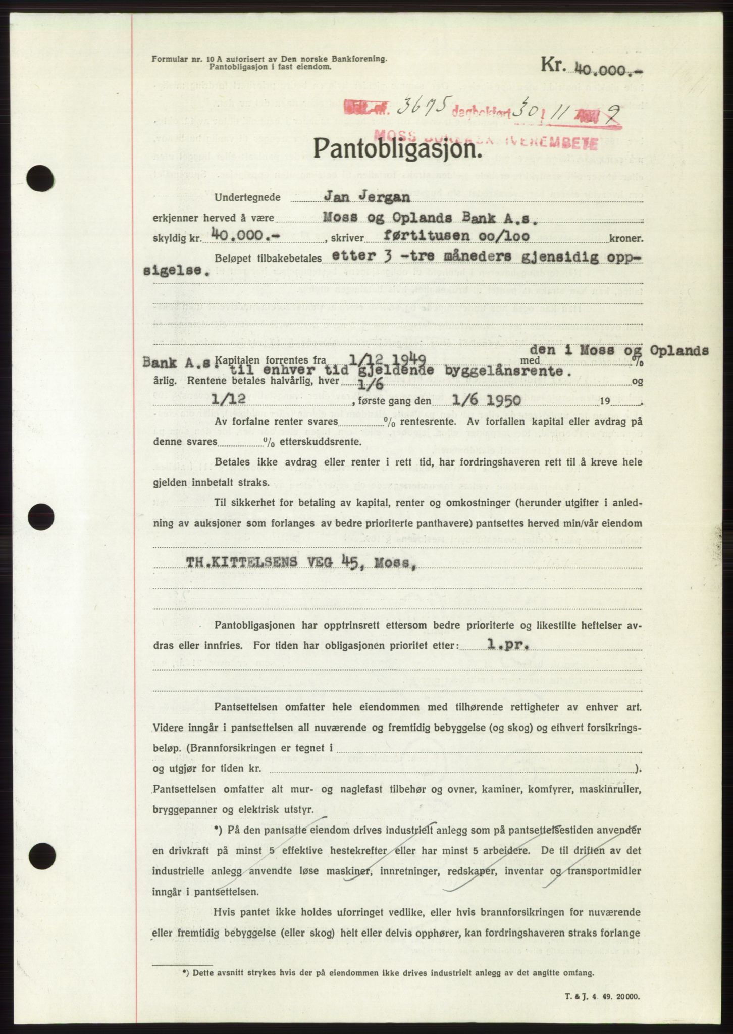 Moss sorenskriveri, SAO/A-10168: Mortgage book no. B23, 1949-1950, Diary no: : 3675/1949