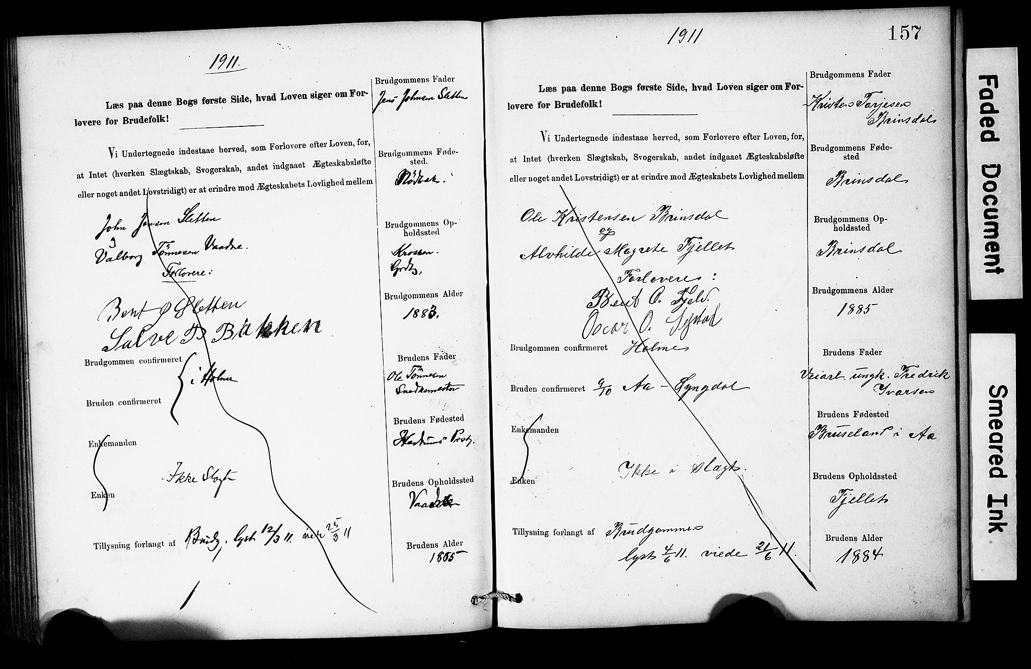 Holum sokneprestkontor, SAK/1111-0022/F/Fe/L0004: Banns register no. II 5 4, 1890-1914, p. 157
