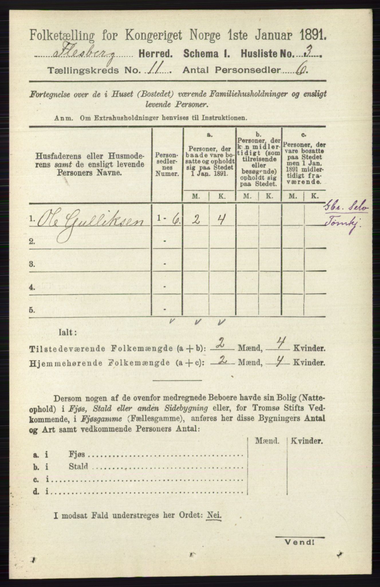 RA, 1891 census for 0631 Flesberg, 1891, p. 1721