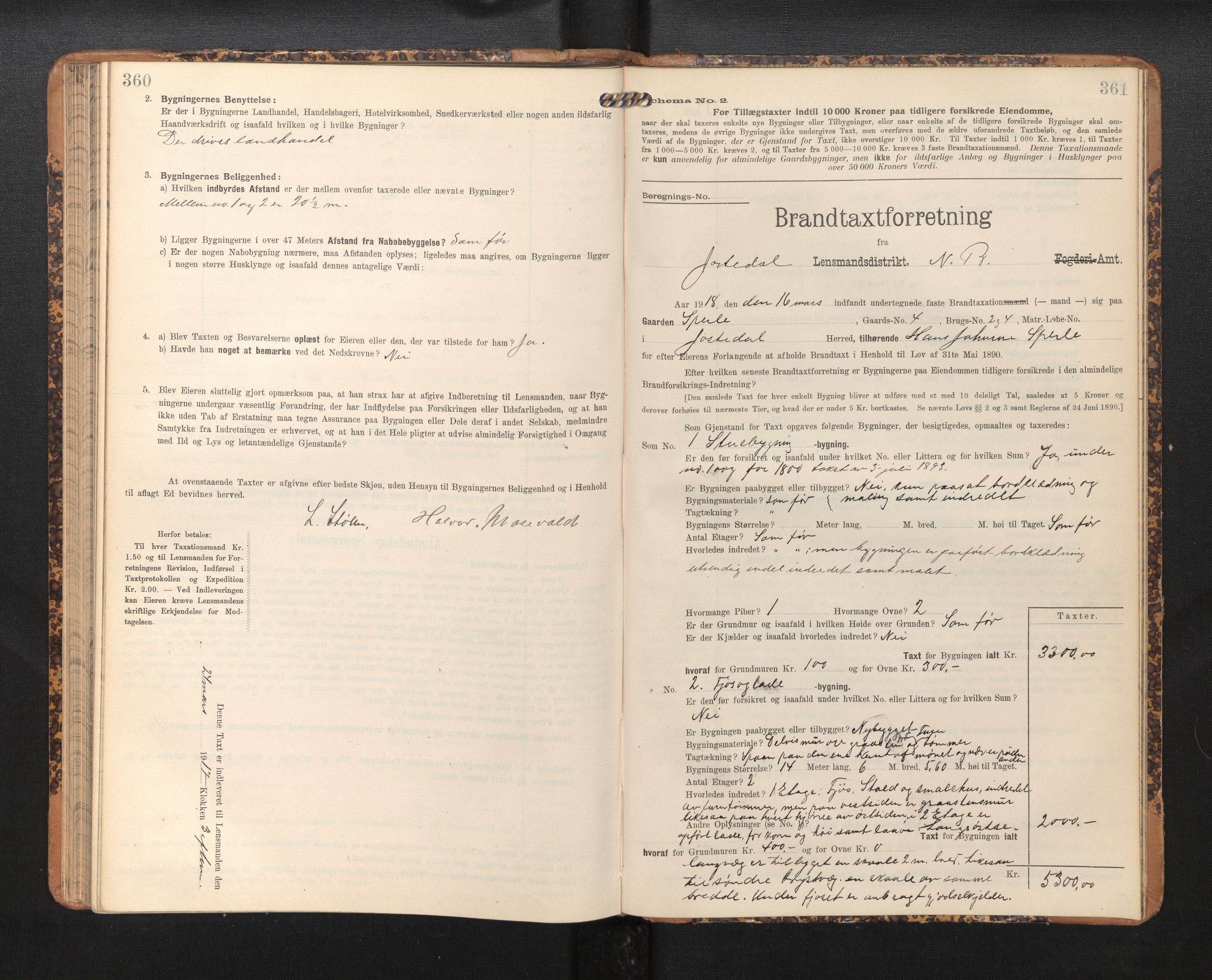 Lensmannen i Jostedal, SAB/A-28601/0012/L0004: Branntakstprotokoll, skjematakst, 1906-1919, p. 360-361