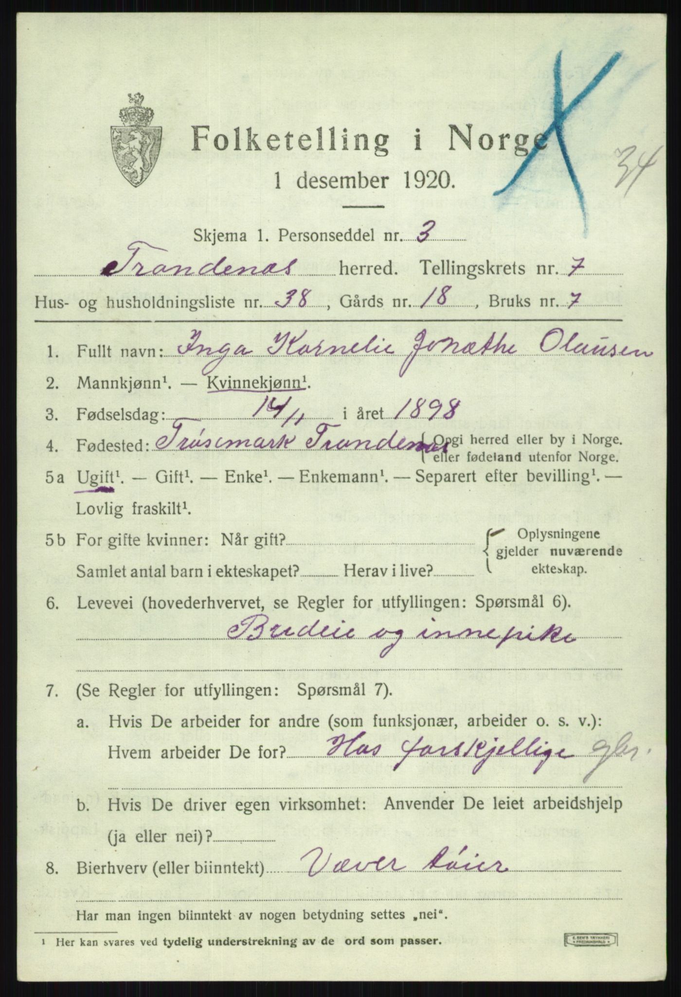 SATØ, 1920 census for Trondenes, 1920, p. 6895