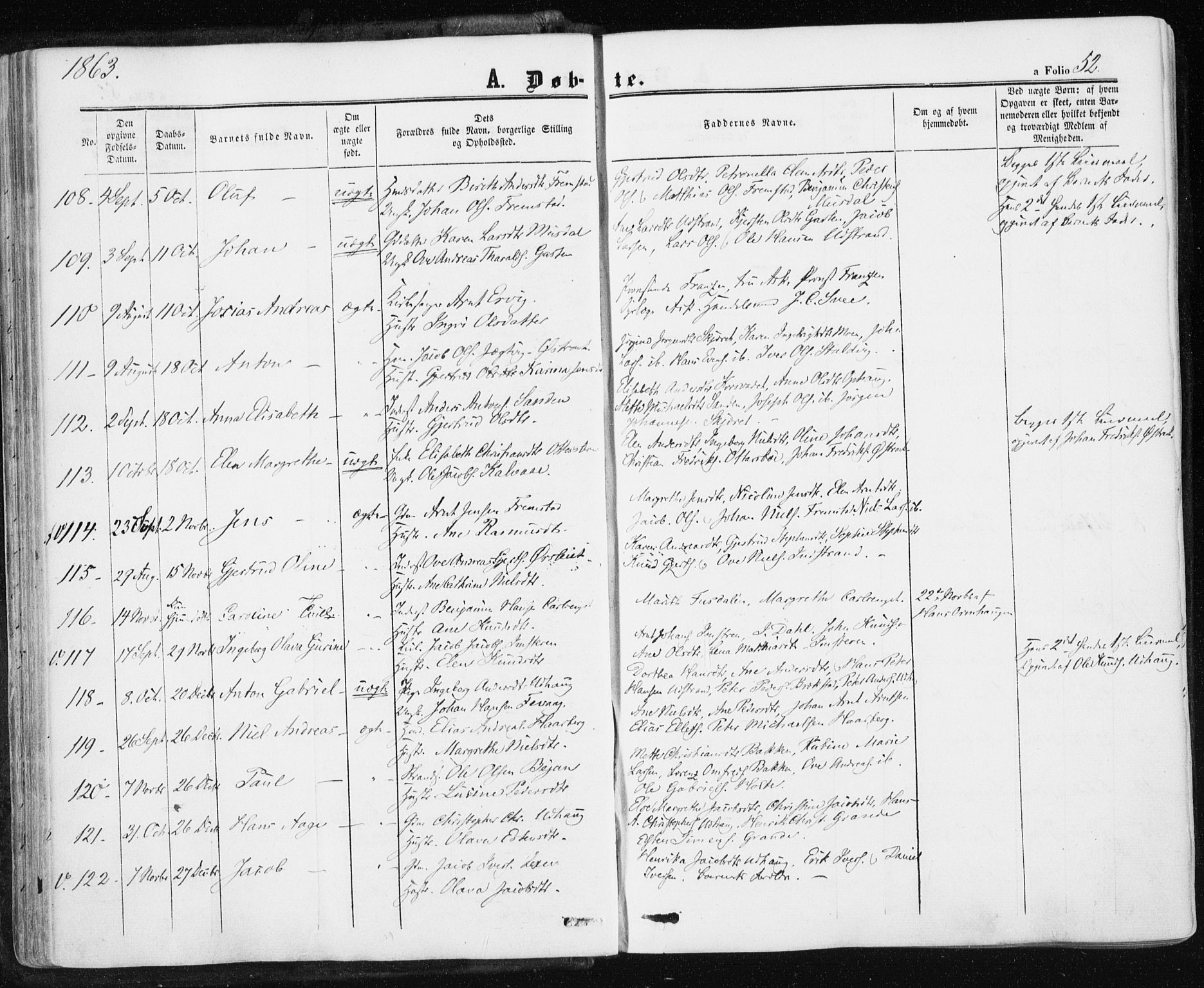 Ministerialprotokoller, klokkerbøker og fødselsregistre - Sør-Trøndelag, SAT/A-1456/659/L0737: Parish register (official) no. 659A07, 1857-1875, p. 52