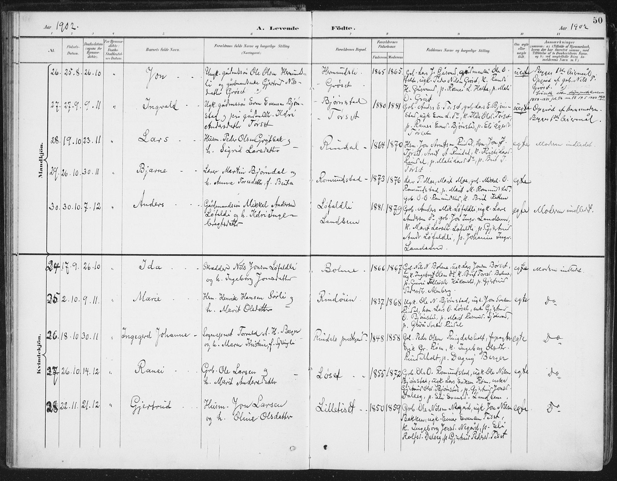 Ministerialprotokoller, klokkerbøker og fødselsregistre - Møre og Romsdal, AV/SAT-A-1454/598/L1072: Parish register (official) no. 598A06, 1896-1910, p. 50