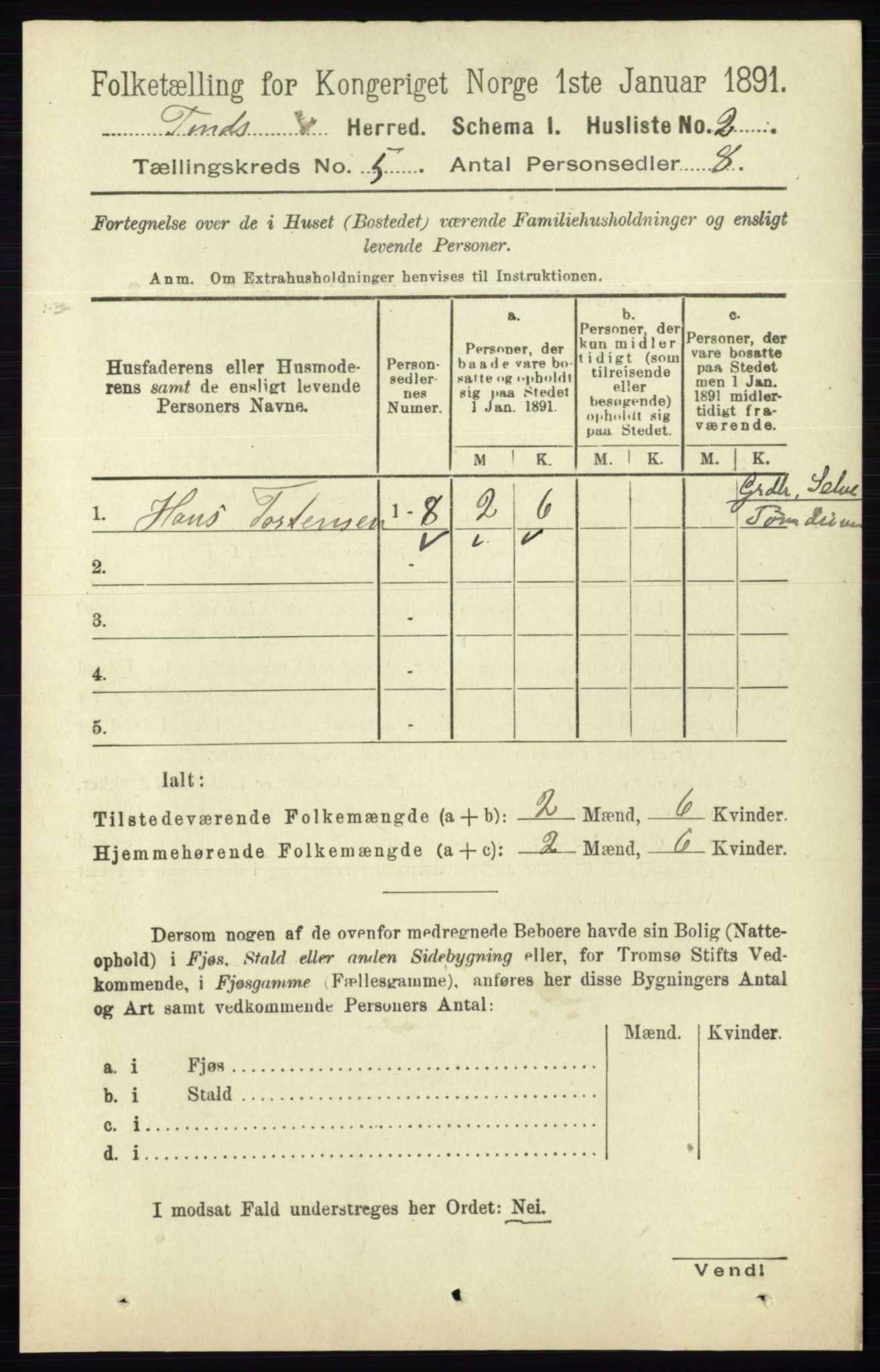 RA, 1891 census for 0826 Tinn, 1891, p. 975