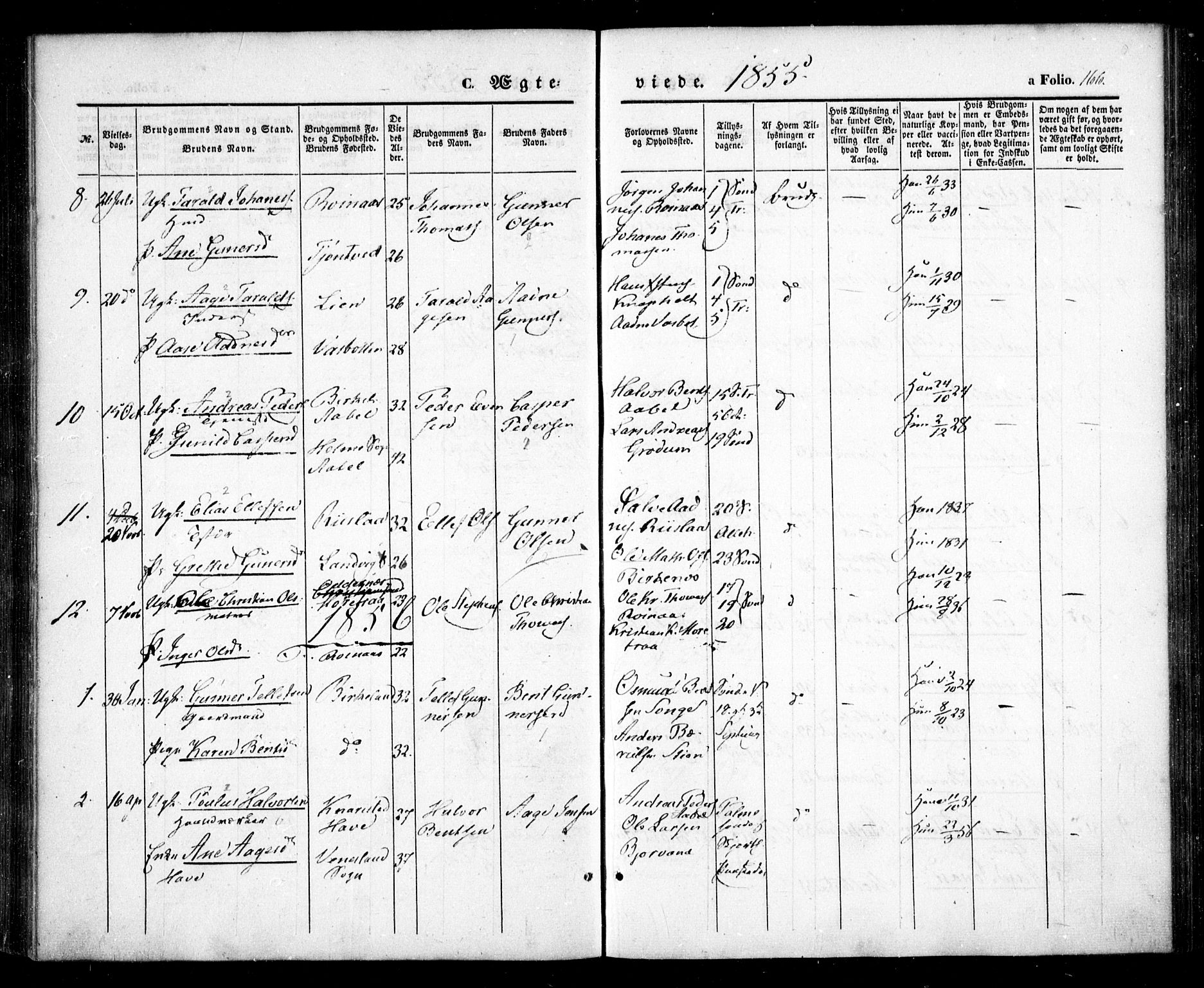 Birkenes sokneprestkontor, AV/SAK-1111-0004/F/Fa/L0003: Parish register (official) no. A 3, 1850-1866, p. 166