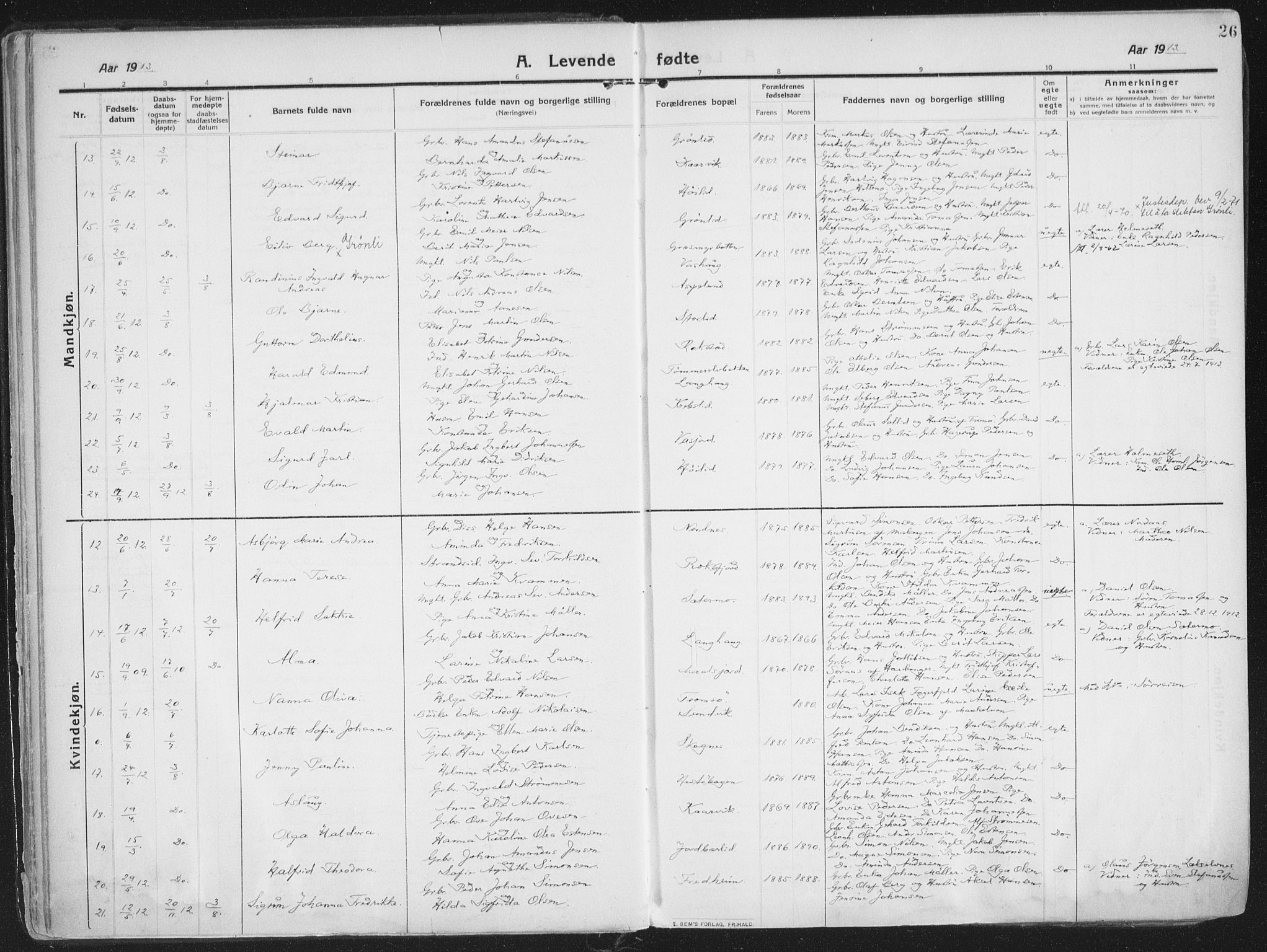 Lenvik sokneprestembete, SATØ/S-1310/H/Ha/Haa/L0016kirke: Parish register (official) no. 16, 1910-1924, p. 26