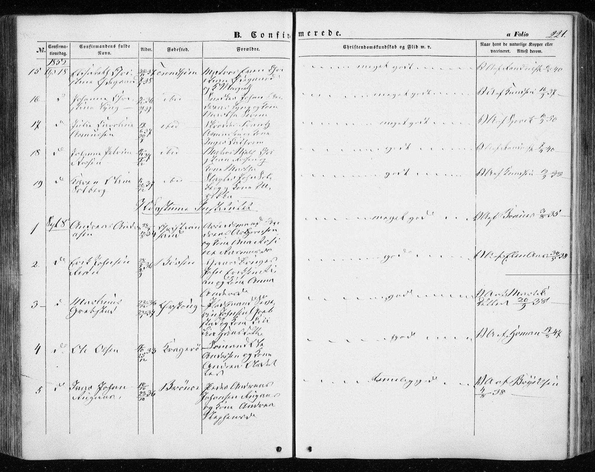 Ministerialprotokoller, klokkerbøker og fødselsregistre - Sør-Trøndelag, AV/SAT-A-1456/601/L0051: Parish register (official) no. 601A19, 1848-1857, p. 221