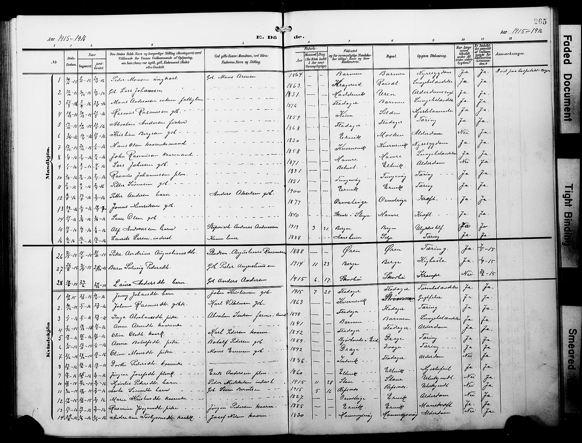 Selje sokneprestembete, SAB/A-99938/H/Ha/Hab/Habb: Parish register (copy) no. B 1, 1905-1923, p. 265
