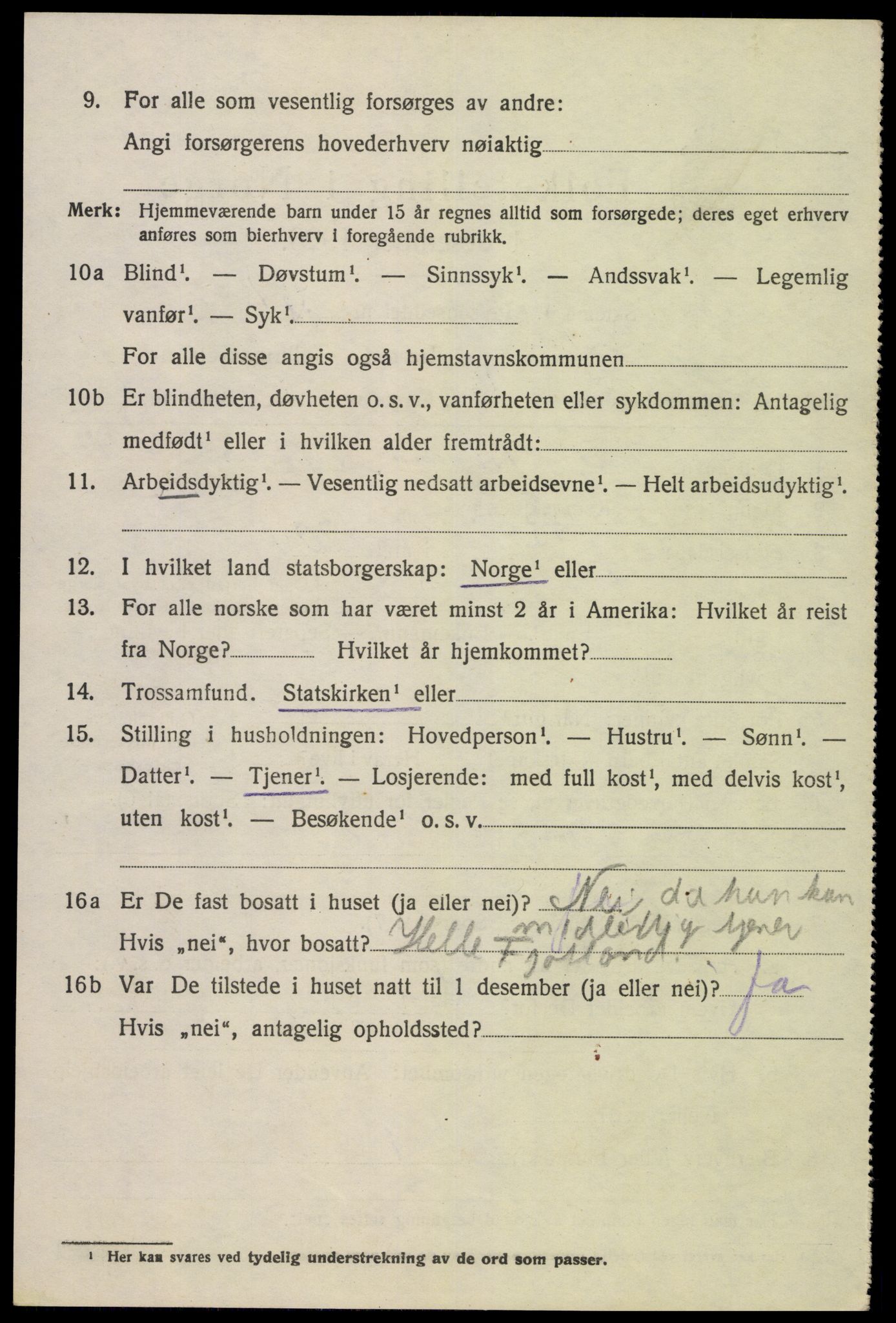 SAK, 1920 census for Fjotland, 1920, p. 1993