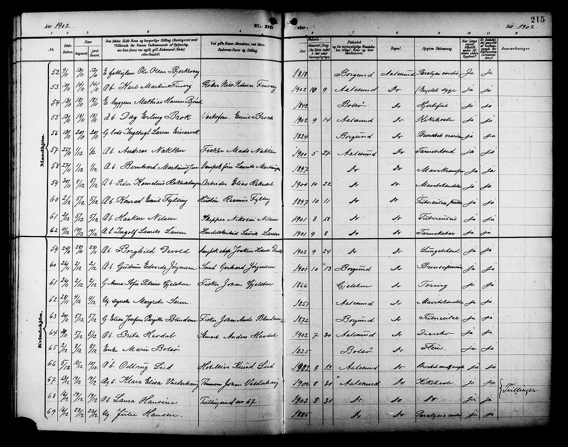 Ministerialprotokoller, klokkerbøker og fødselsregistre - Møre og Romsdal, AV/SAT-A-1454/529/L0469: Parish register (copy) no. 529C06, 1898-1906, p. 215